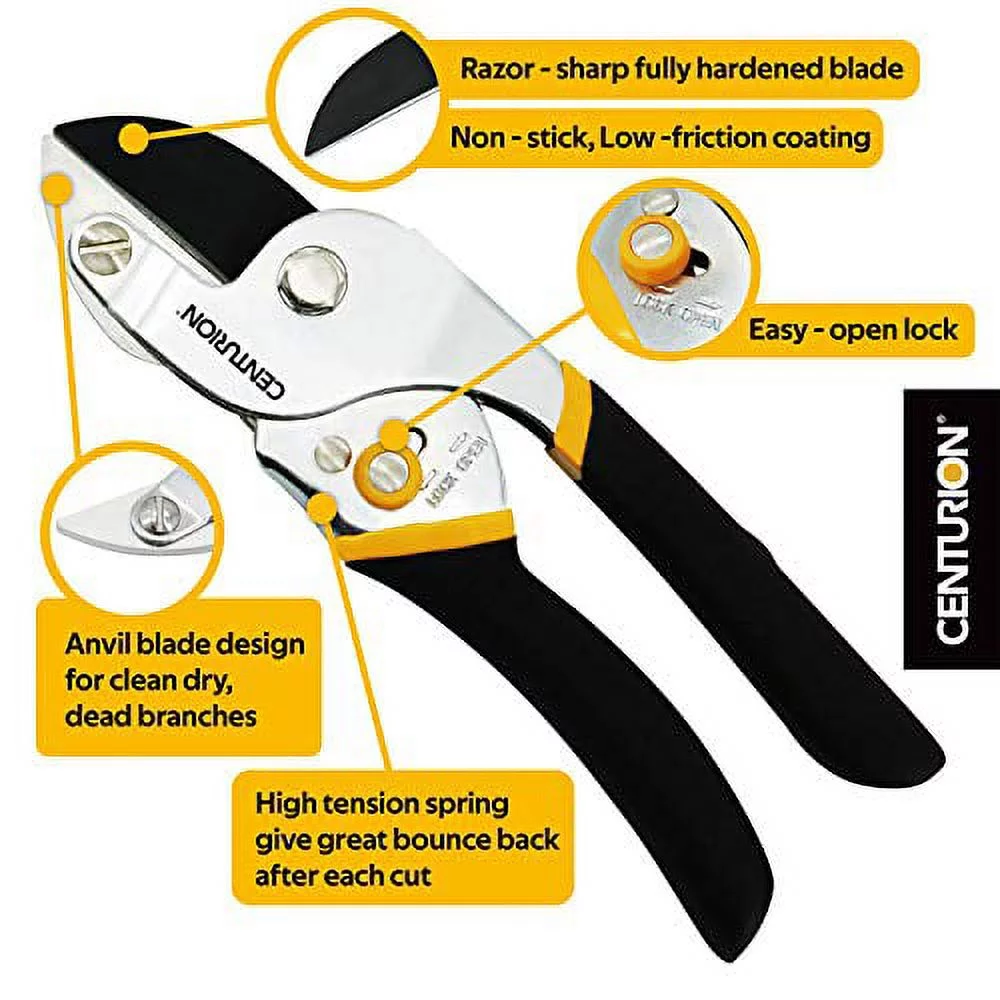 193  Steel Blade Anvil Pruner, Non-Stick Rust-Resistant Coating Blade