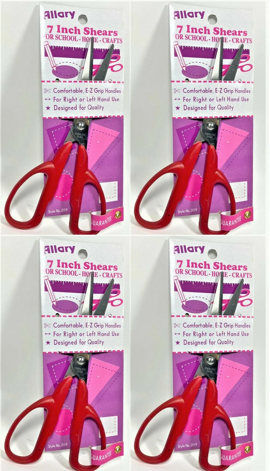 Lot of 4 Allary Style #209 Craft Scissors, 7 Inch, RED