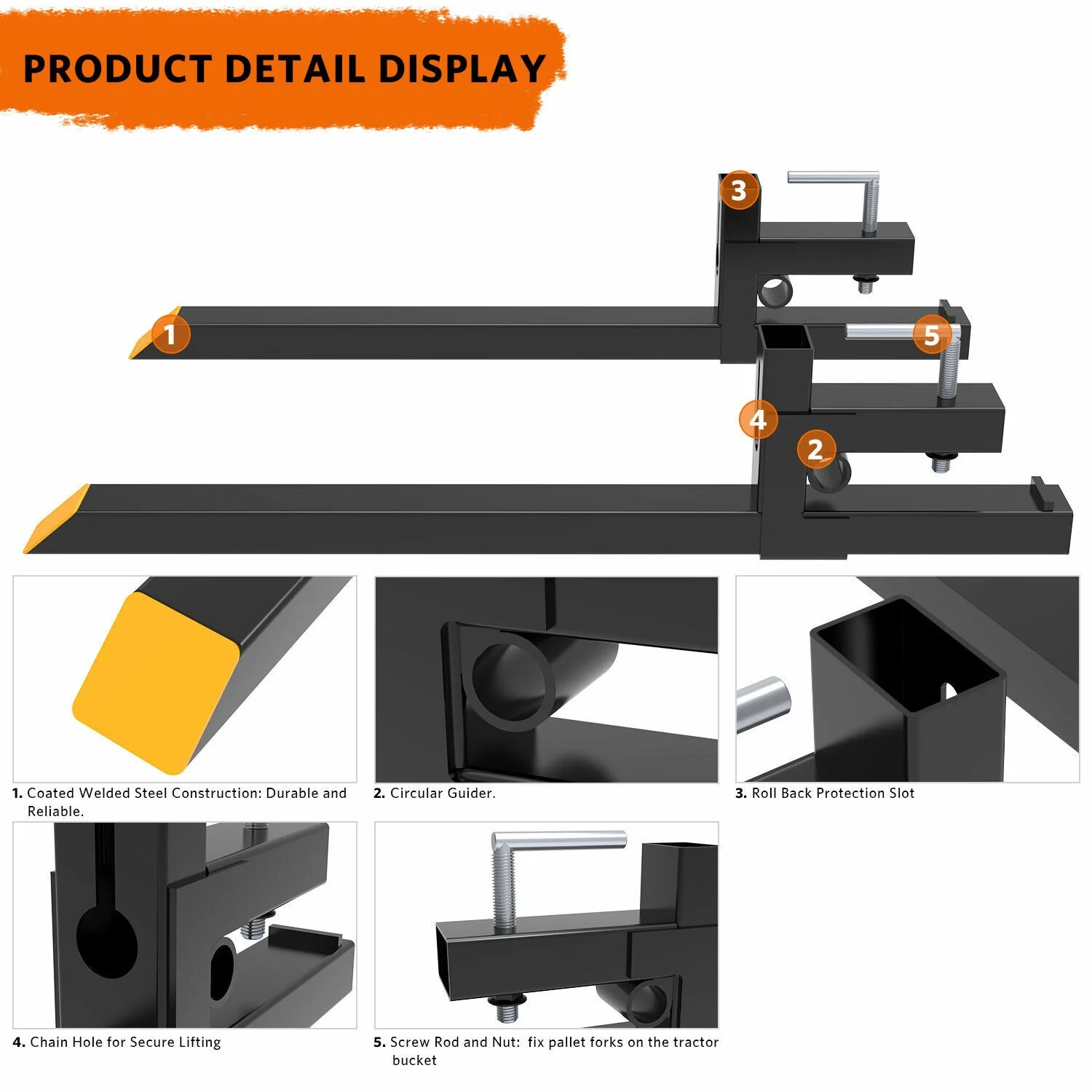 RVNI Tractor Attachment 2000lbs Pallet Forks 60