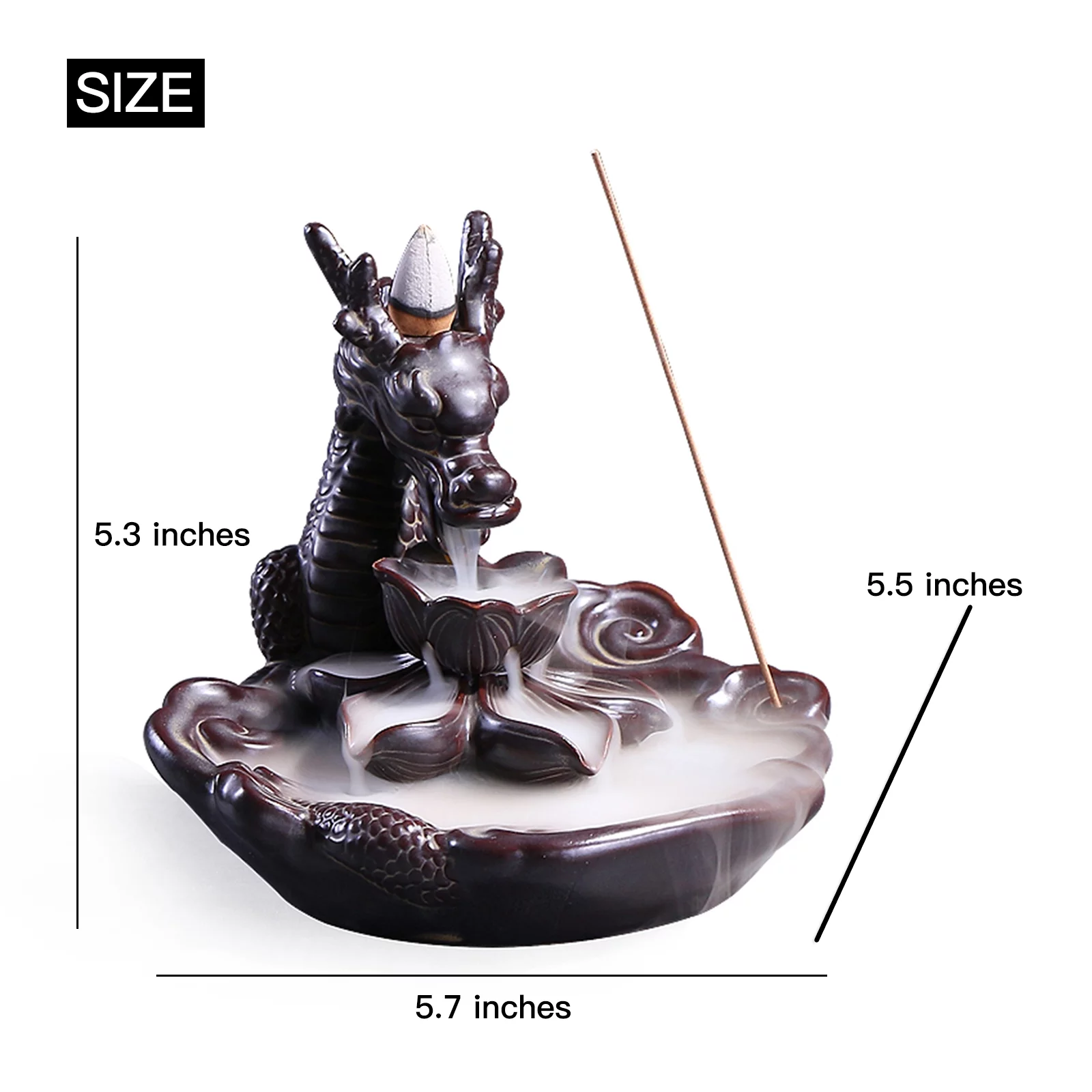 YIENENG Dragon Incense Waterfall Burner Set with Backflow Incense Cones and Sandalwood Sticks