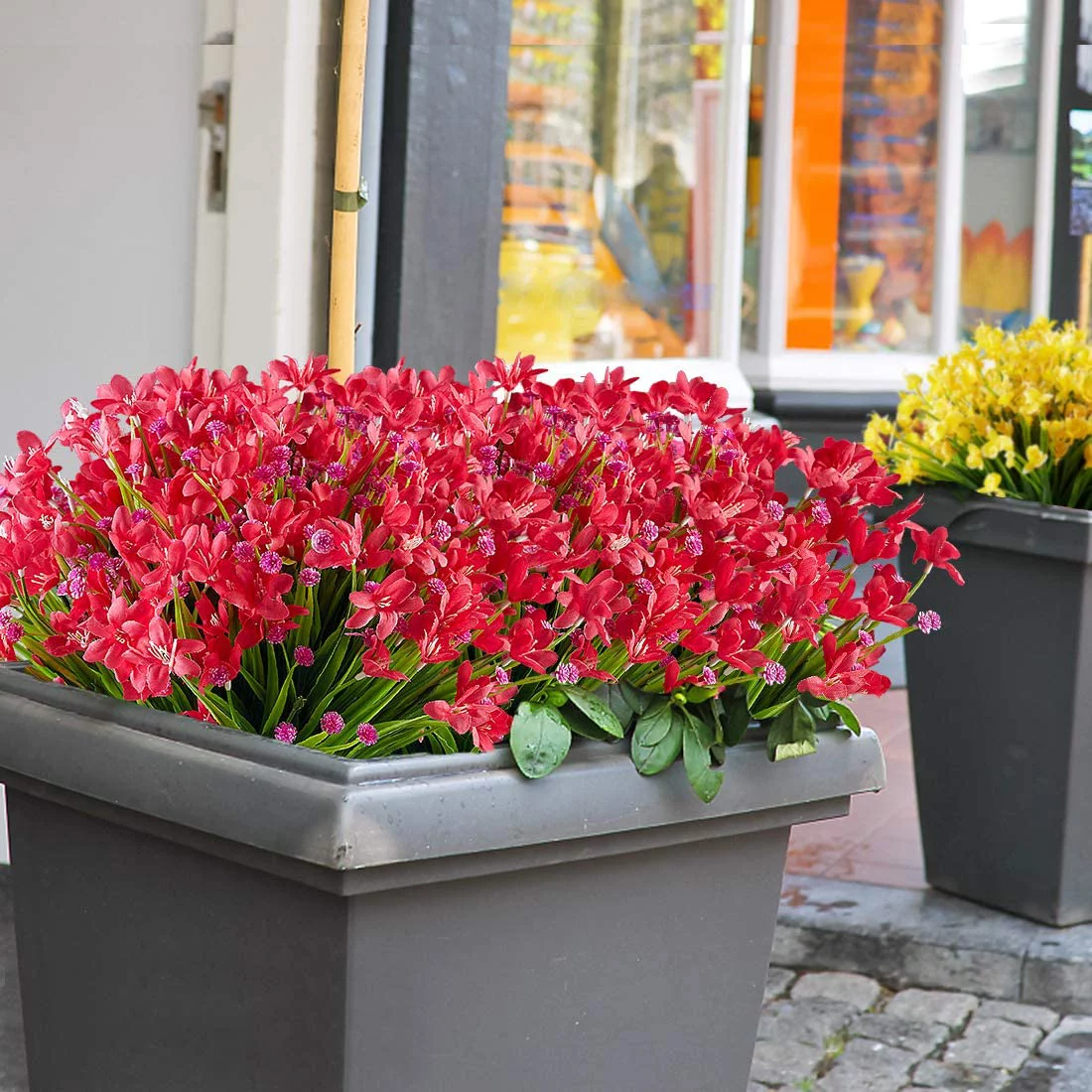 Nvzi 8 Bundles Artificial Daffodils Flowers, Fake Artificial Greenery UV Resistant No Fade Faux Plastic Plants(Red)