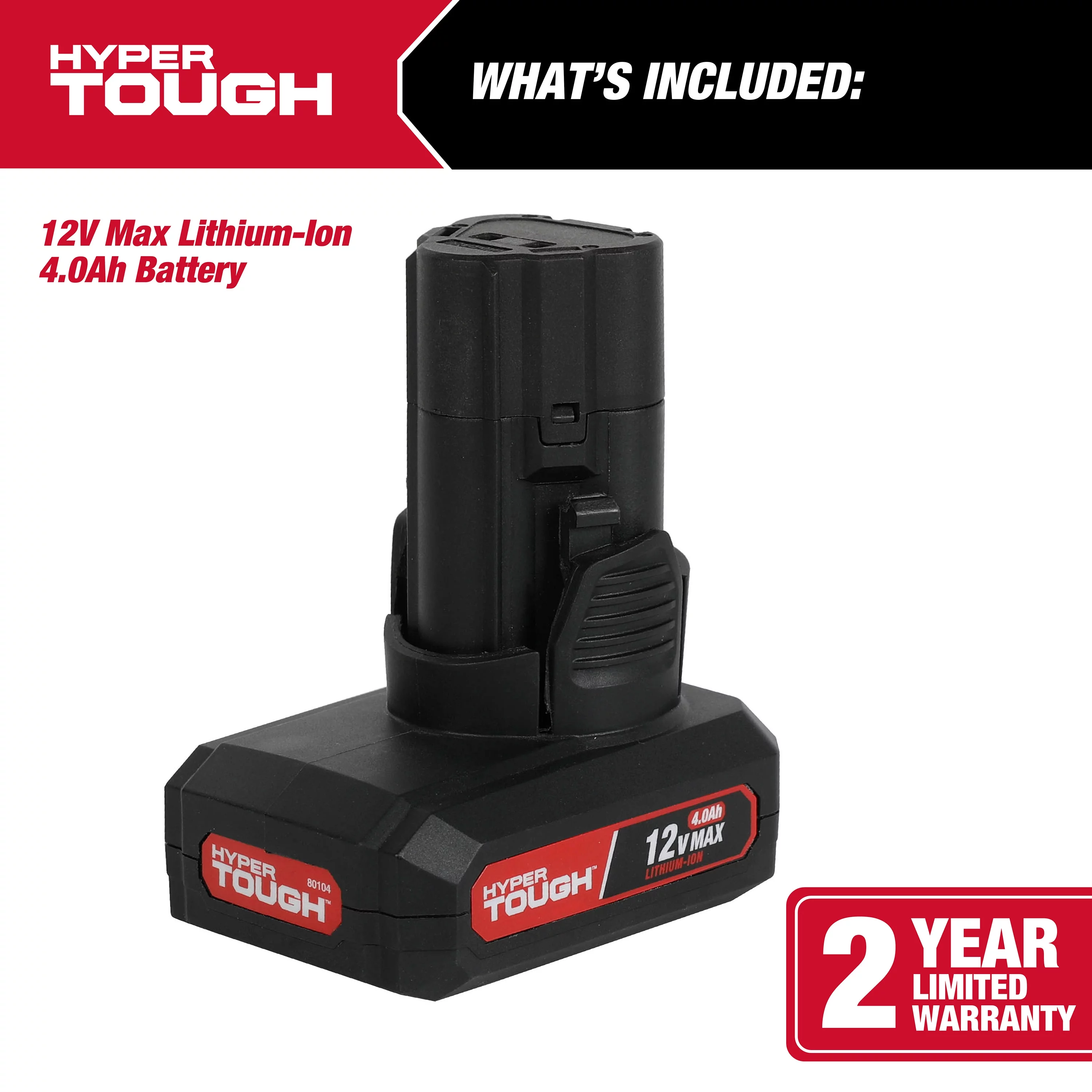 Hyper Tough 12V Max Lithium-Ion 4.0Ah Battery, Model 80104