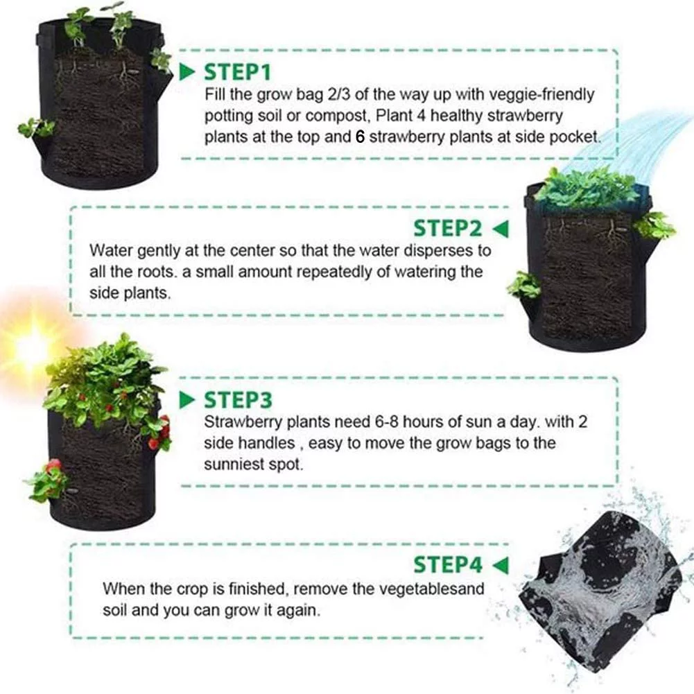 Strawberry Grow Bag,Strawberry Plant Grow Bags,Strawberries Planter Pot,Plants Growing Bag,400G Thickened Nonwoven Heavy Duty Aeration Fabrick Pots with Handles (7.0 Strawberry Bag)