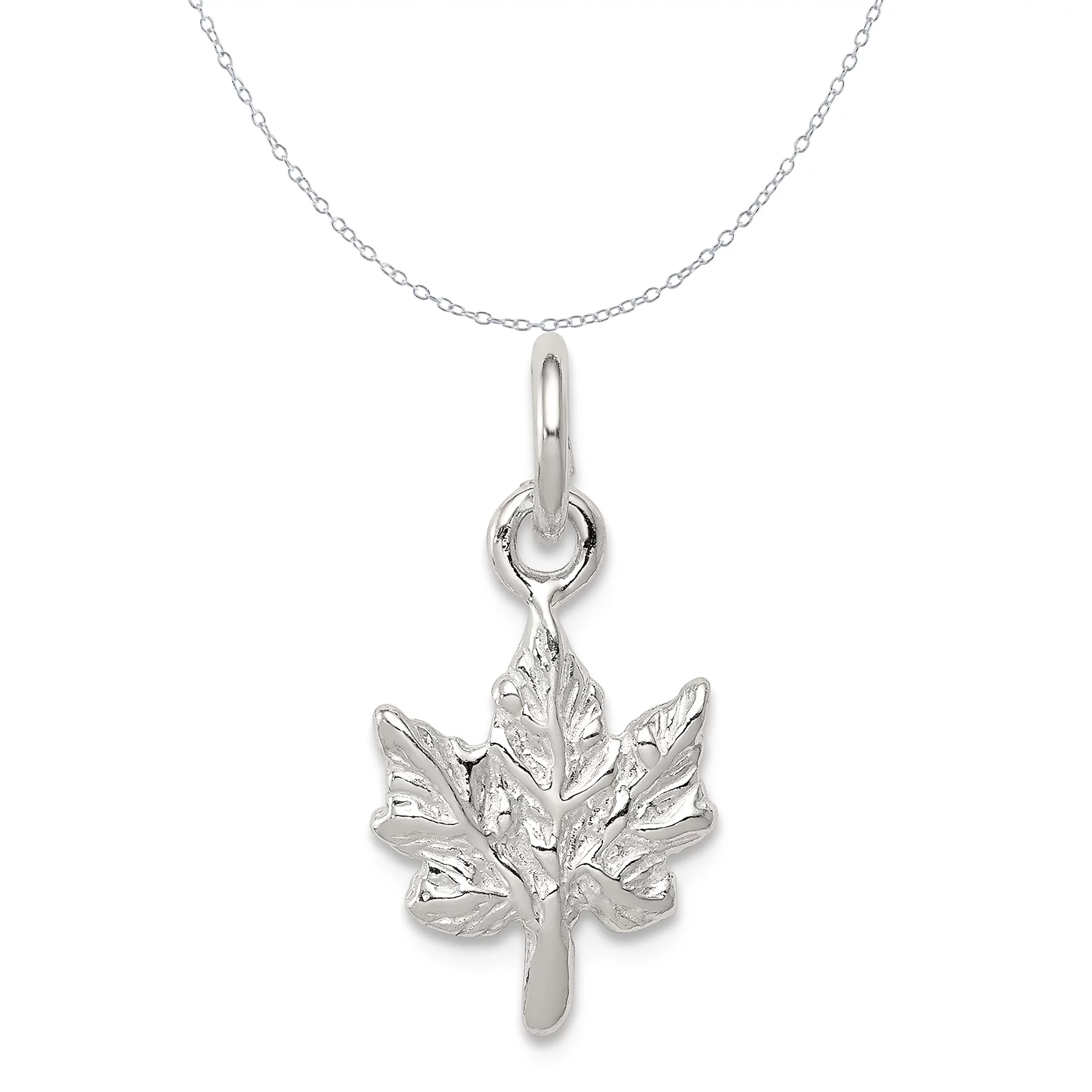 Carat in Karats Sterling Silver Polished Finish Maple Leaf Charm Pendant (17mm x 11mm) With Sterling Silver Cable Chain Necklace 20''