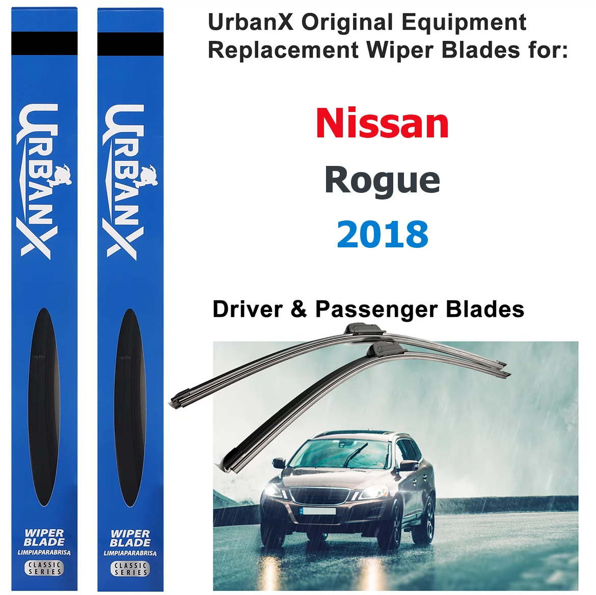 UrbanX 2-IN-1 All Seasons Water Repellency Original Equipment Replacement Wiper Blades For 2018 Nissan Rogue 26