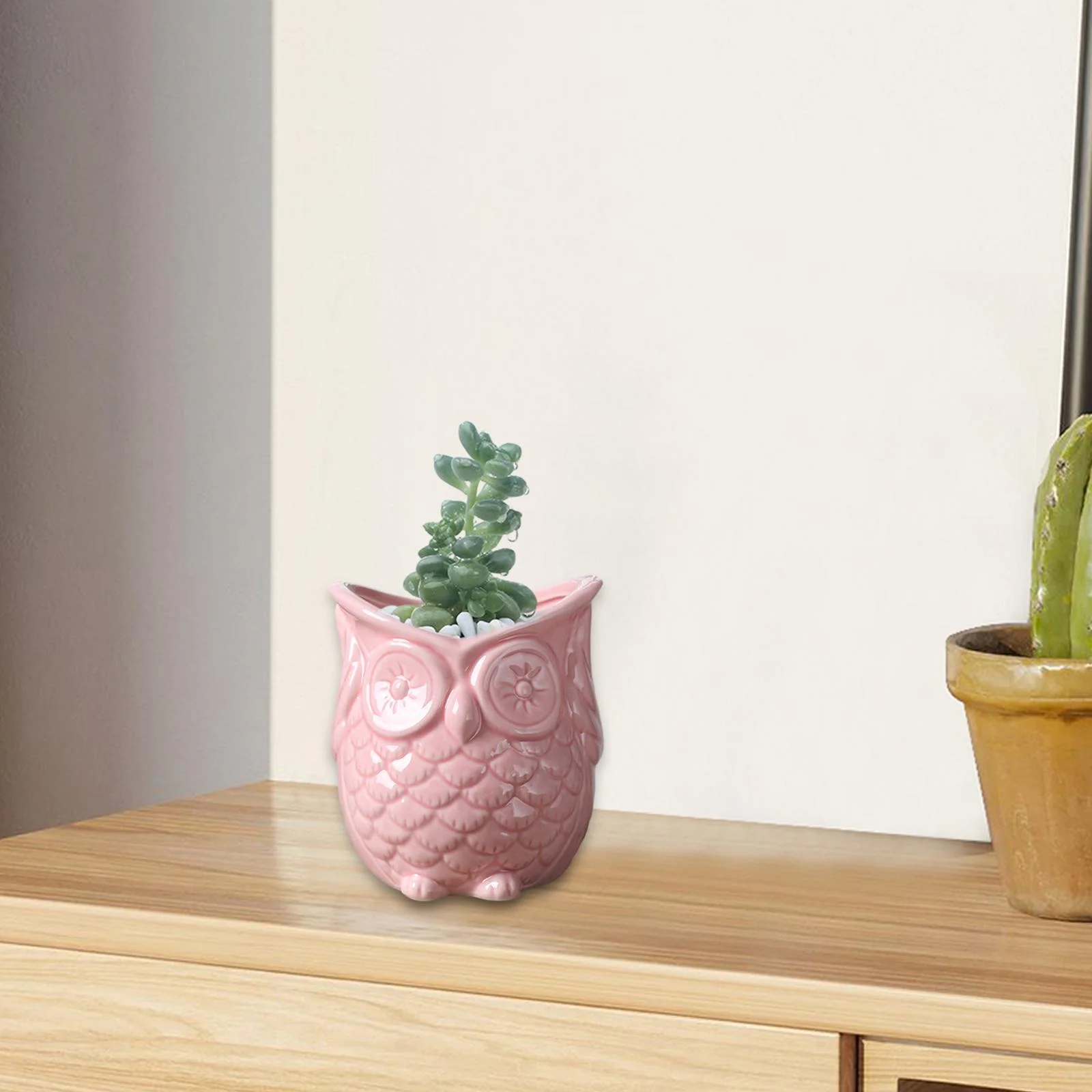 kesoto Flowerpot Indoor Plant Pot Owl Shape Cute Japanese Planter Container for Indoor Decoration Office Home Balcony No listen Pink