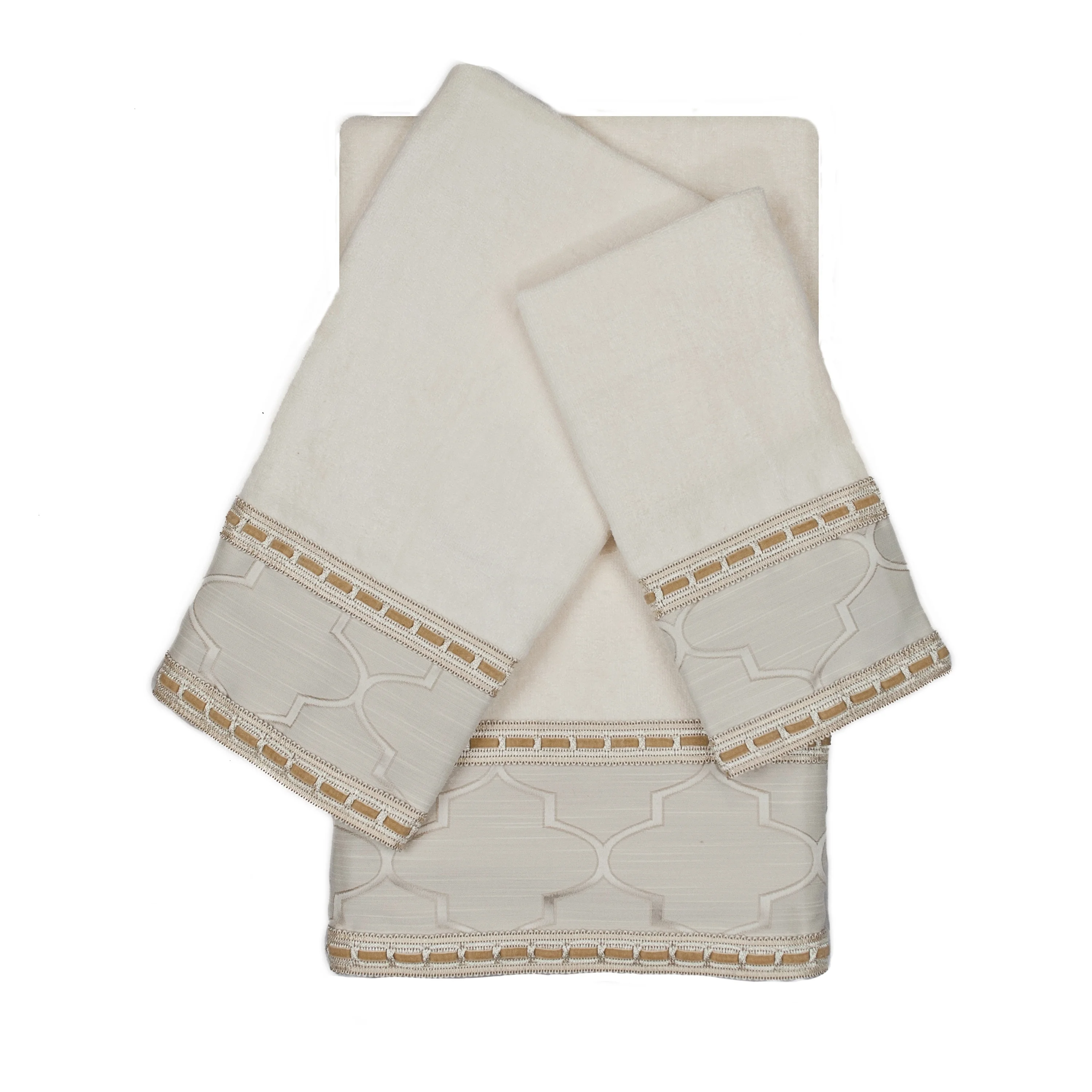 Austin Horn En Vogue Austin Horn En'Vogue Stanton Ribbon Ecru 3-piece Decorative Embellished Towel Set