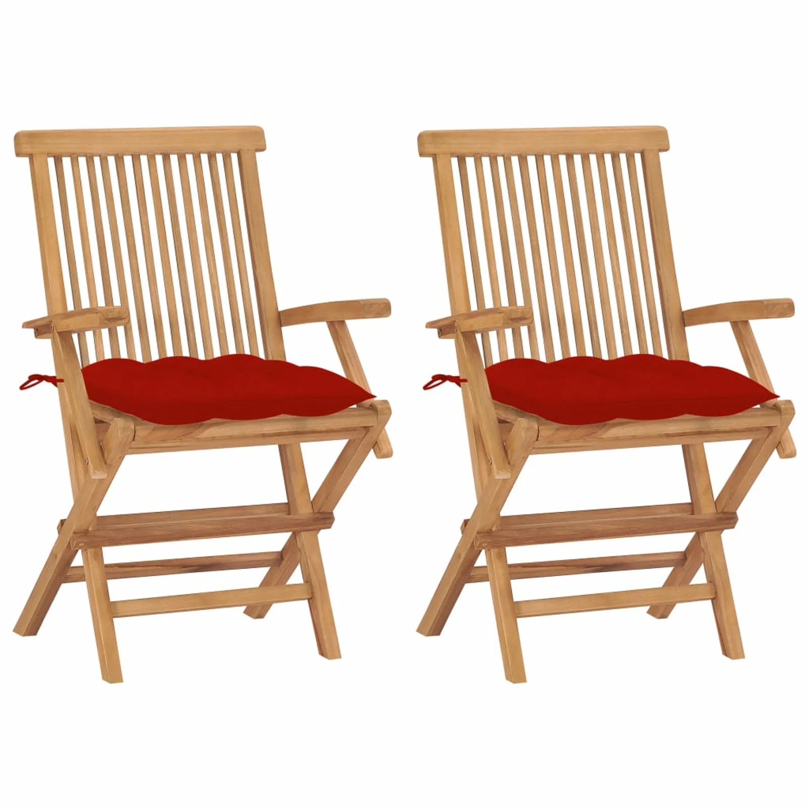 Dcenta Patio Chairs with Red Cushions 2 pcs Solid Teak Wood