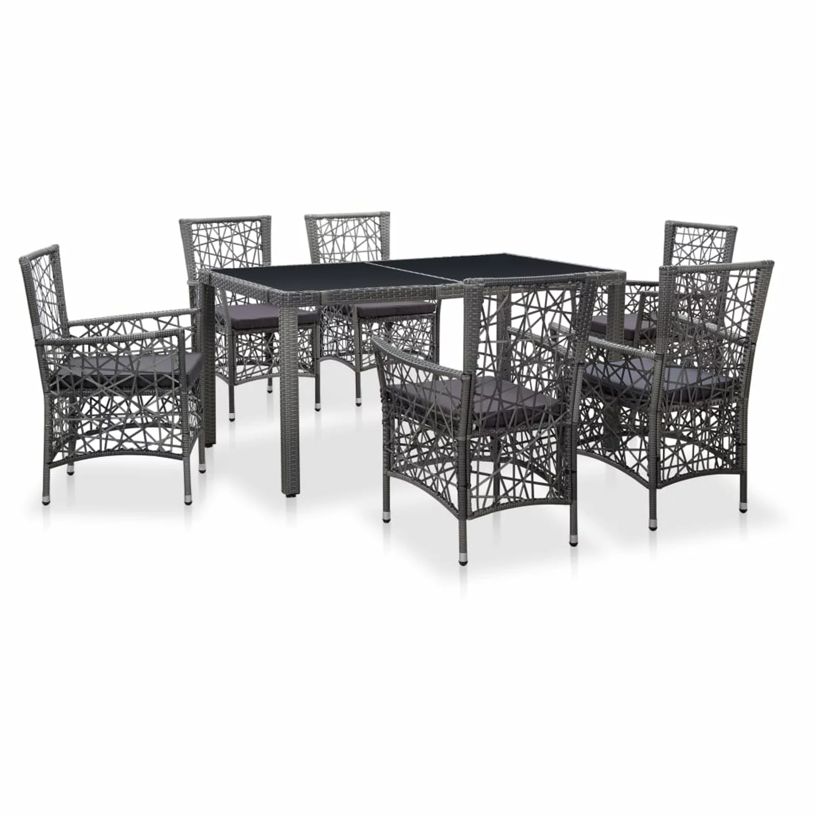 Carevas 7 Piece Outdoor Dining Set Poly Rattan Gray