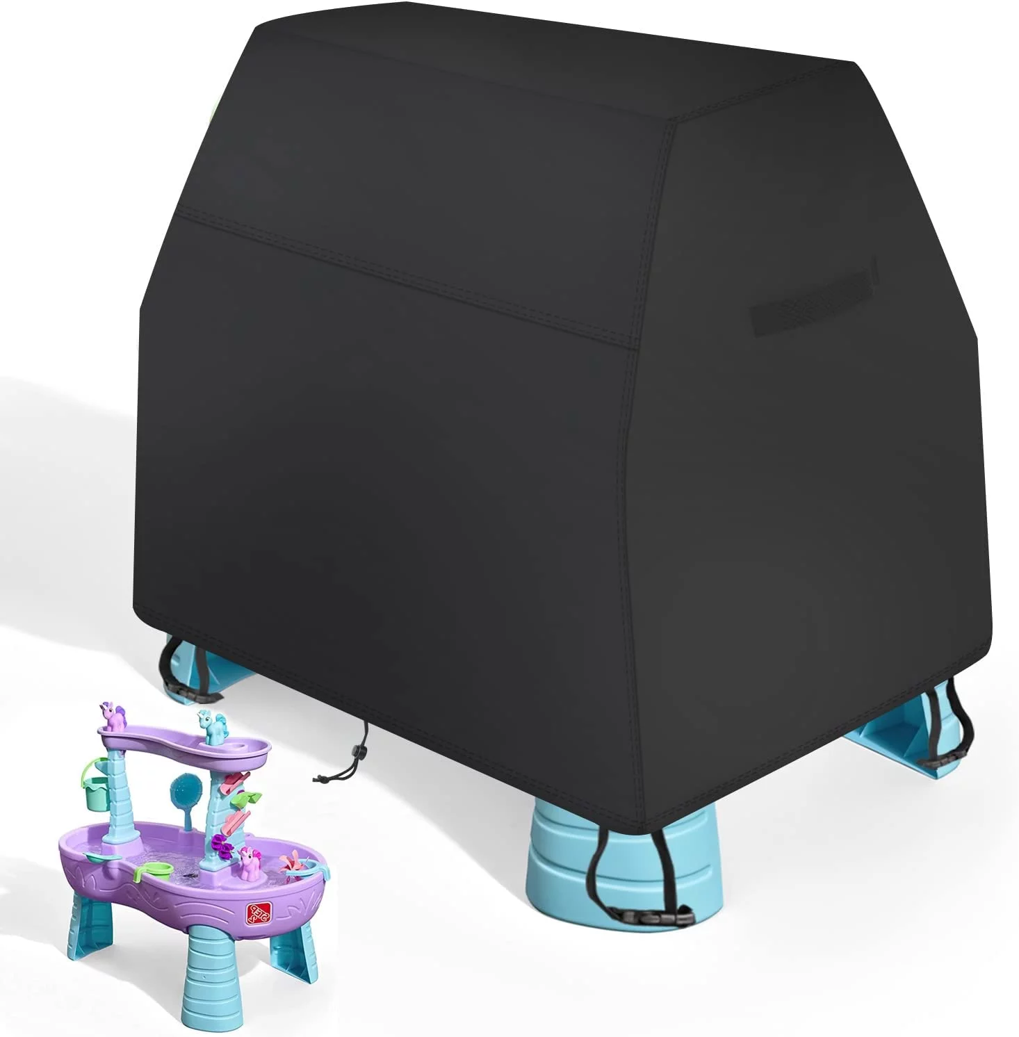 Kids Water Table Cover Compatible with Step/2 Rain Showers Splash Pond Water Table, Weatherpoof UV Protection with Windproof Buckle, Drawstring & Cover Storage Bag - Cover only