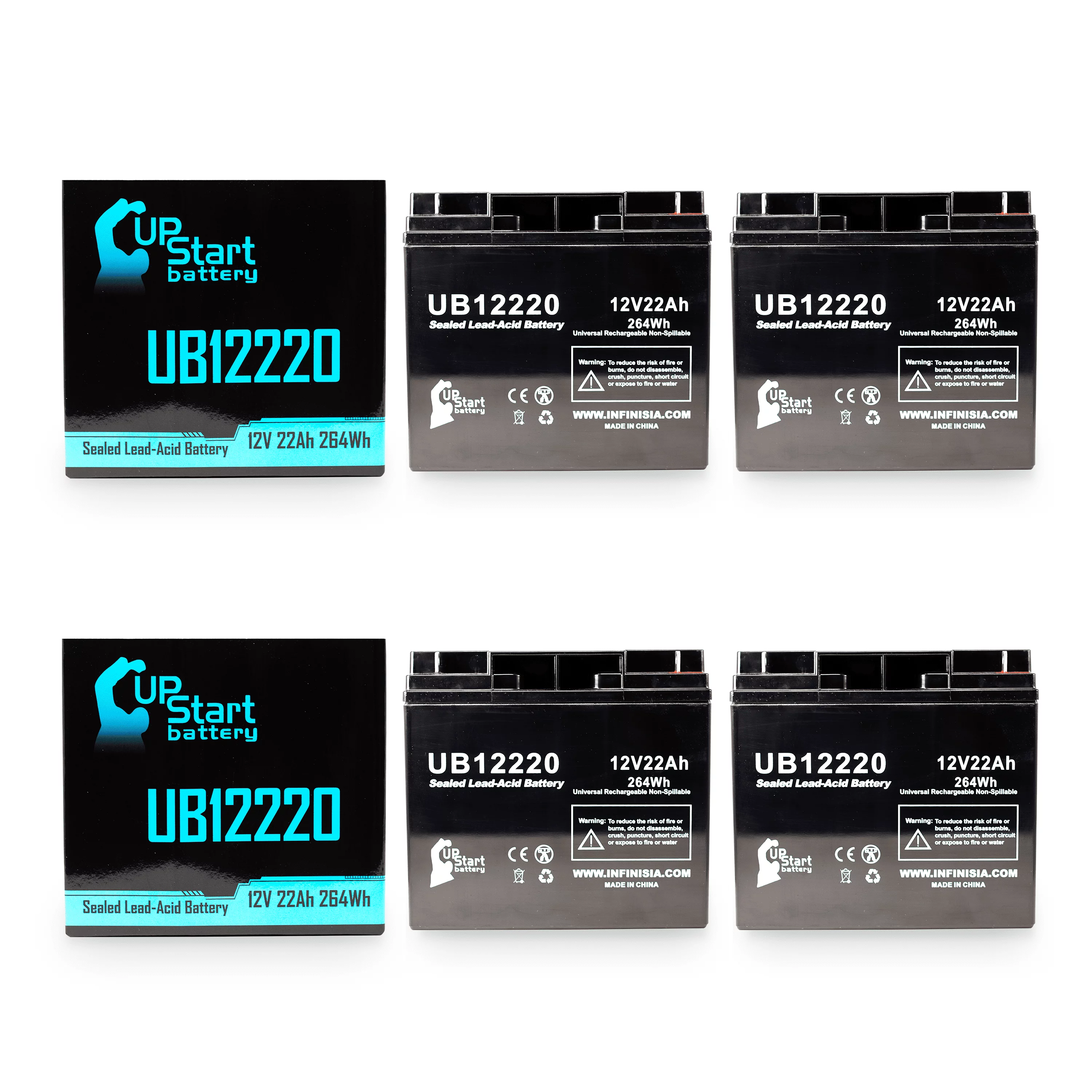 4x Pack - Compatible Hitachi HP1512P Battery - Replacement UB12220 Universal Sealed Lead Acid Battery (12V, 22Ah, 22000mAh, T4 Terminal, AGM, SLA)