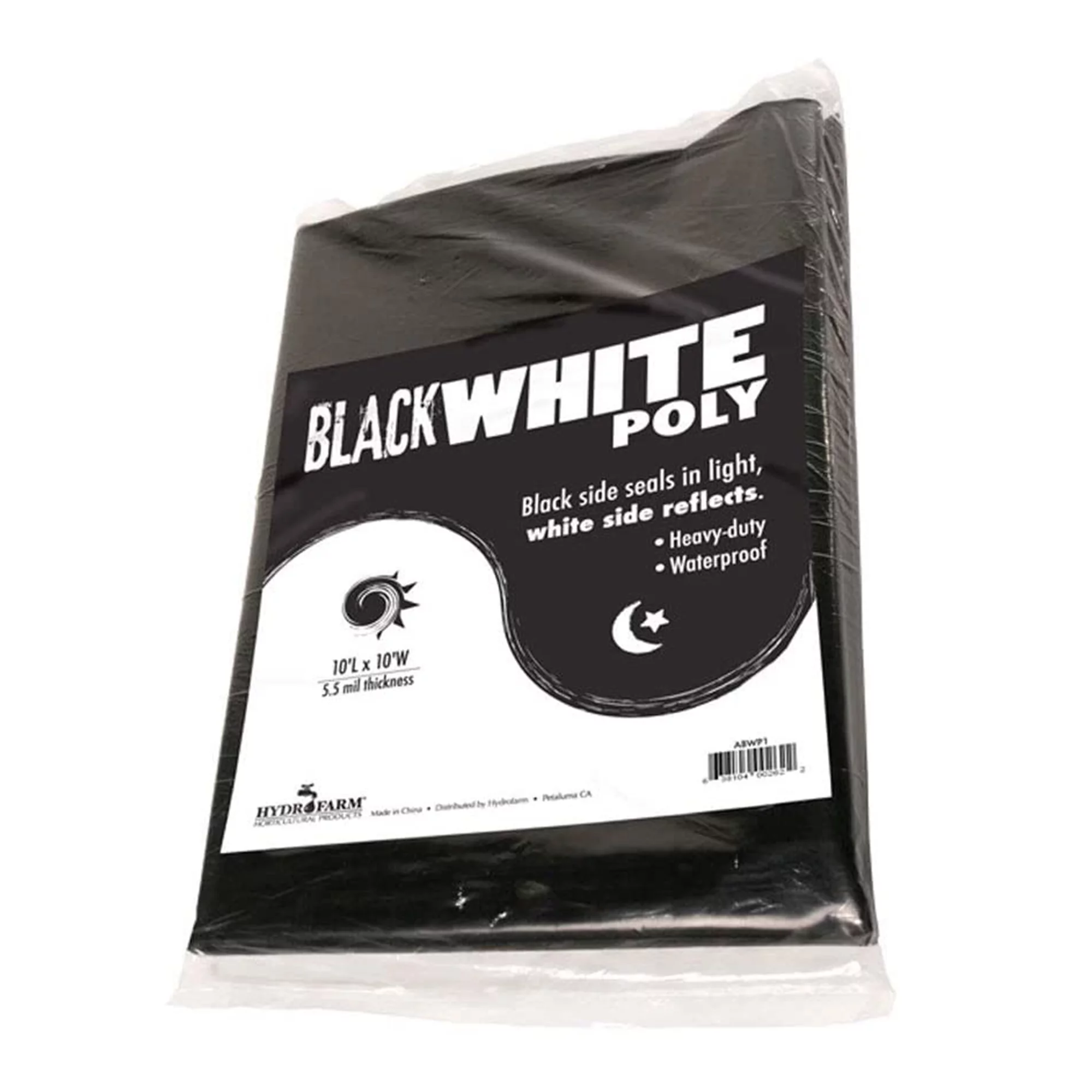 Hydrofarm Heavy Duty Waterproof Black White Poly, 10 x 25 Ft, 5.5 Mil