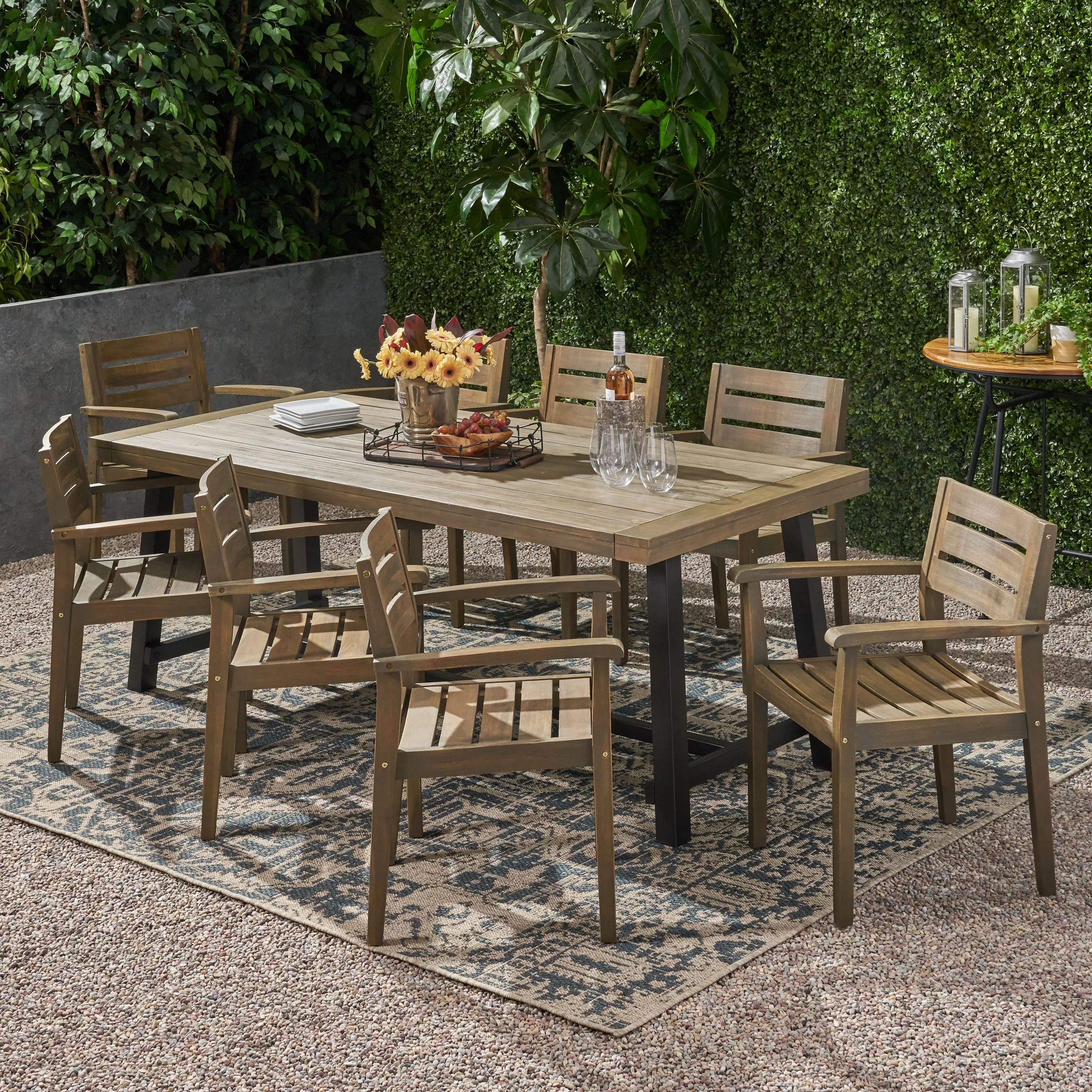 Kelly Outdoor Acacia Wood 8 Seater Dining Set