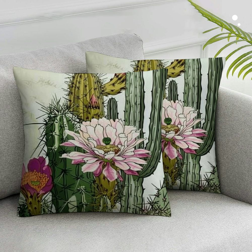 OBREWY Green Succulents and Cactus Plants with Flowers Pillow Case Set of 2 White