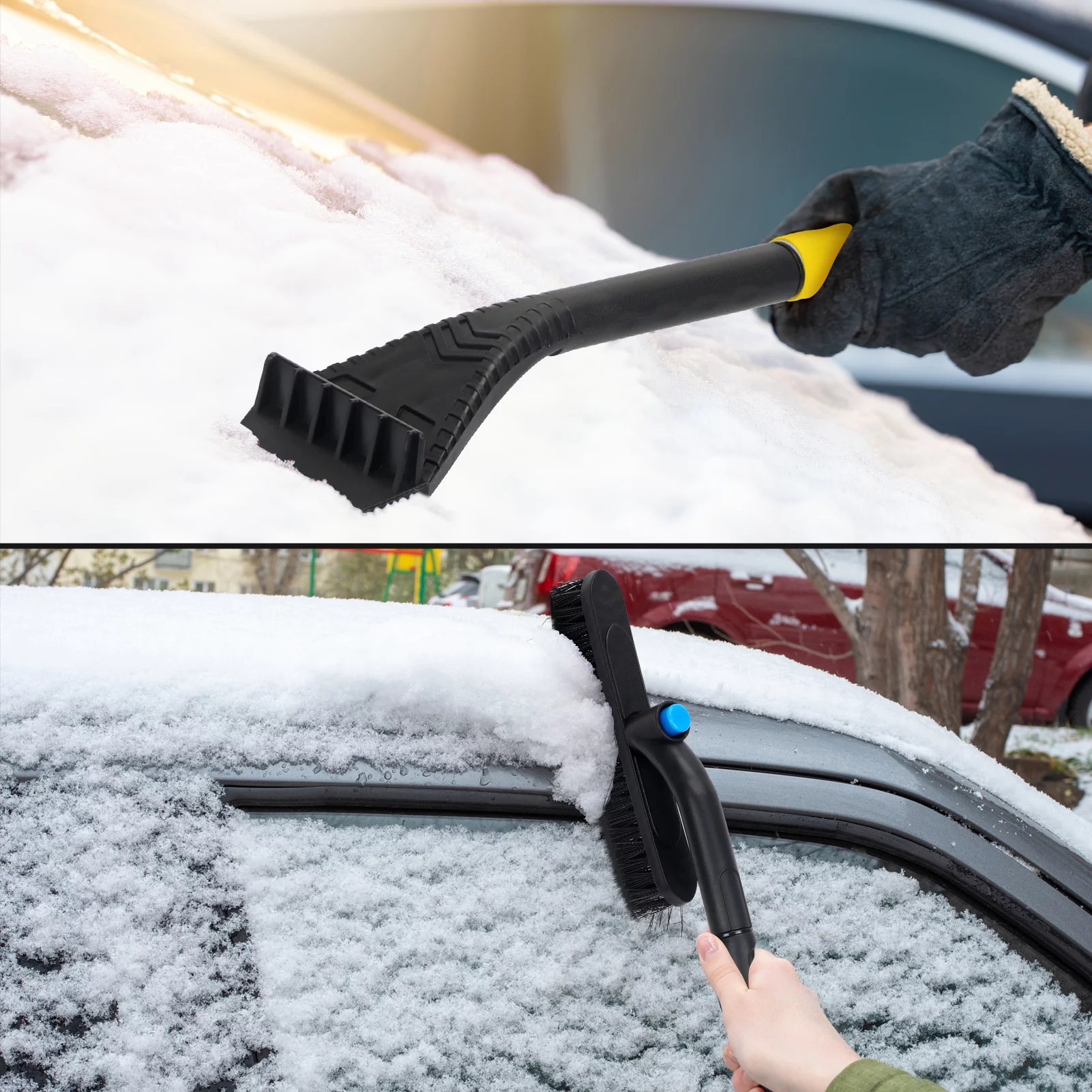 WWW Snow Shovel, 4 in 1 Snow Removal Perfect Sized Snow Shovel Safer Than Metal Snow Shovels,Dune Spoons Beach Diggers(Yellow Black)