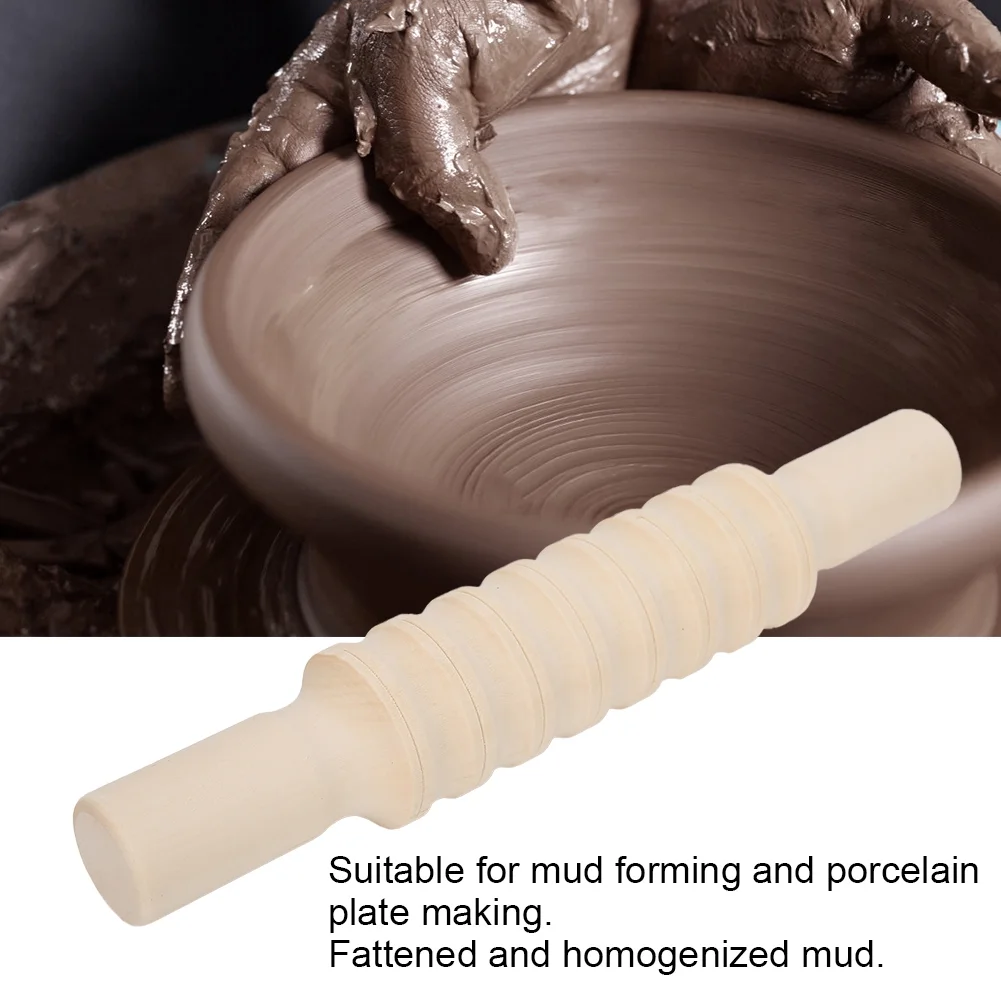 Dekaim Rolling Stick Modeling Roller Pottery Tools Solid Wood Sculpture Kit Polished Craft Collection(Striped Model)