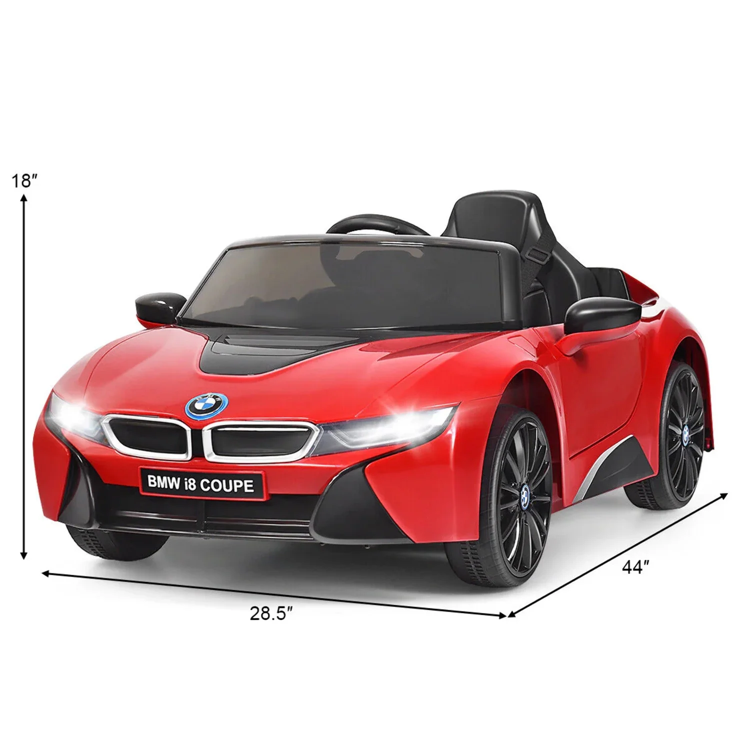 HoneyJoy 12V Licensed BMW I8 Kids Ride On Car with Remote Control, MP3 Player, and LED Lights in Red