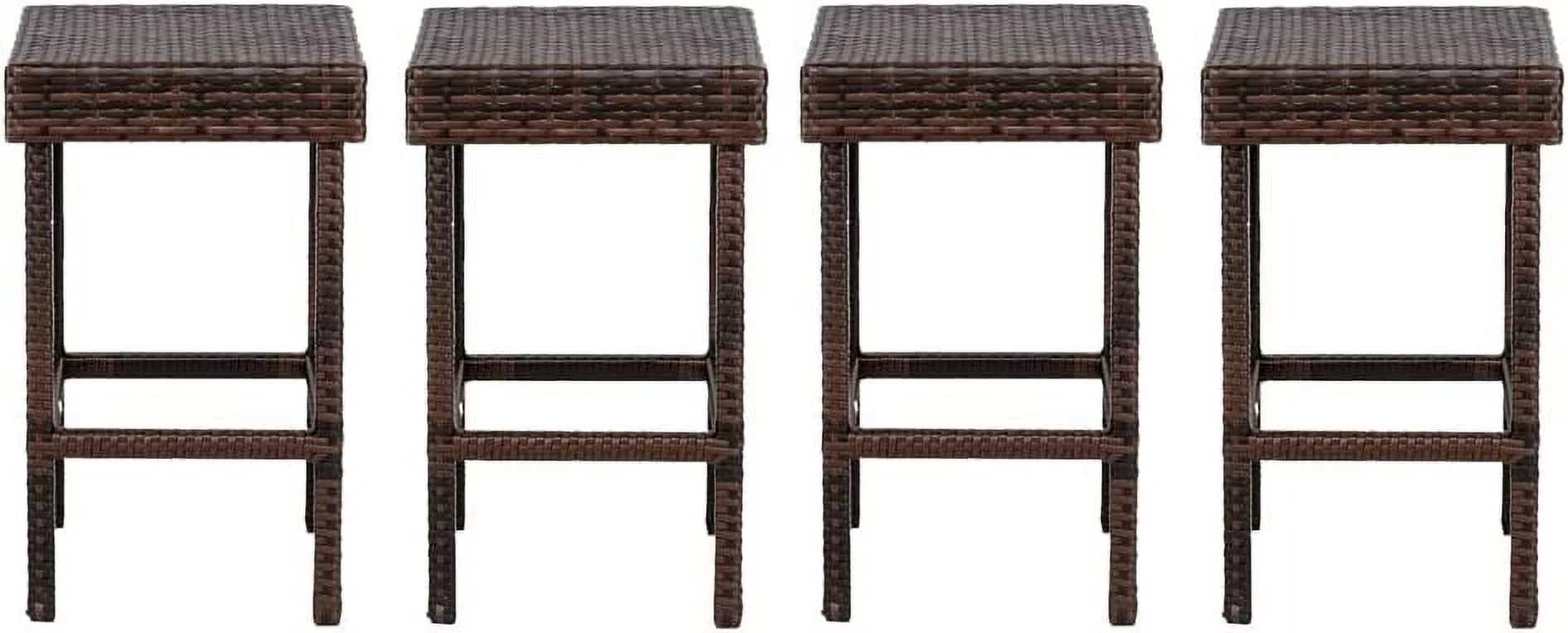 RSJIWOGZ 24 inch Counter Height Rattan Wicker  Stools Set of 4  Bistro Pub Backless Barstools  Kitchen Dining Room Chairs  Indoor Outdoor  (Brown)