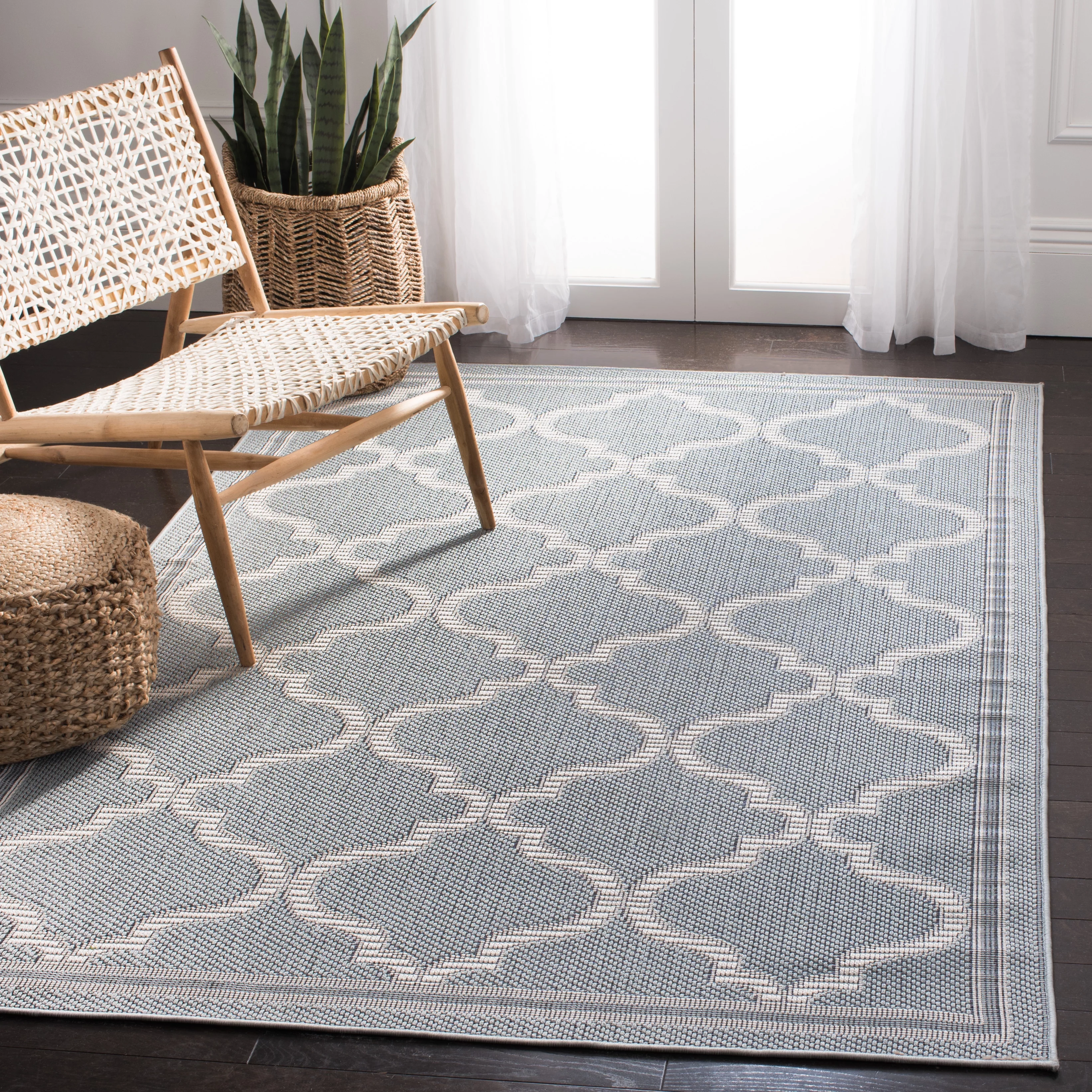 SAFAVIEH Martha Stewart Ashen Indoor Geometric Indoor/Outdoor Area Rug, Aqua/Cream, 9' x 12'