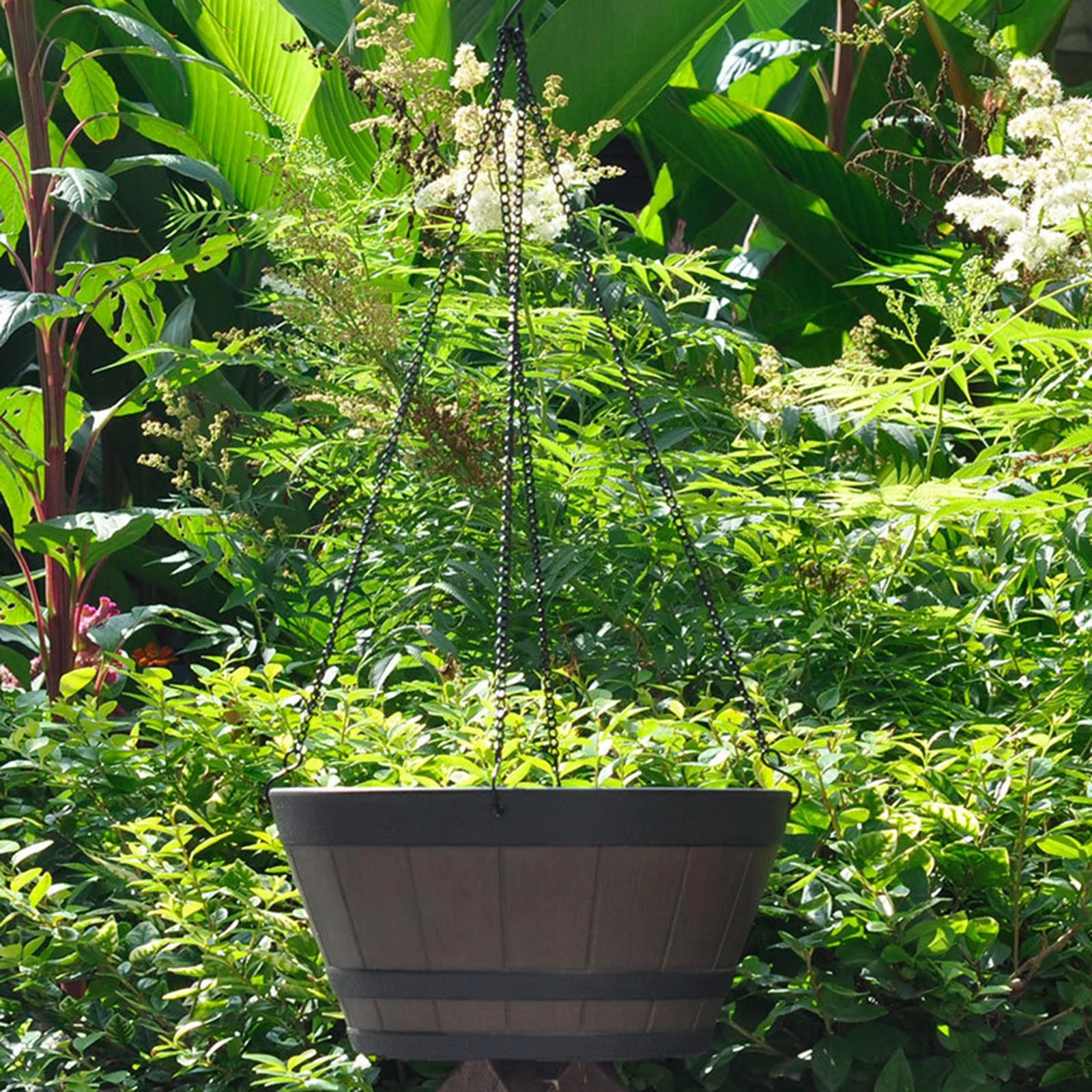 Large Wooden Bucket Barrel Planters - Rustic Flower Planters Pots With hanging chain