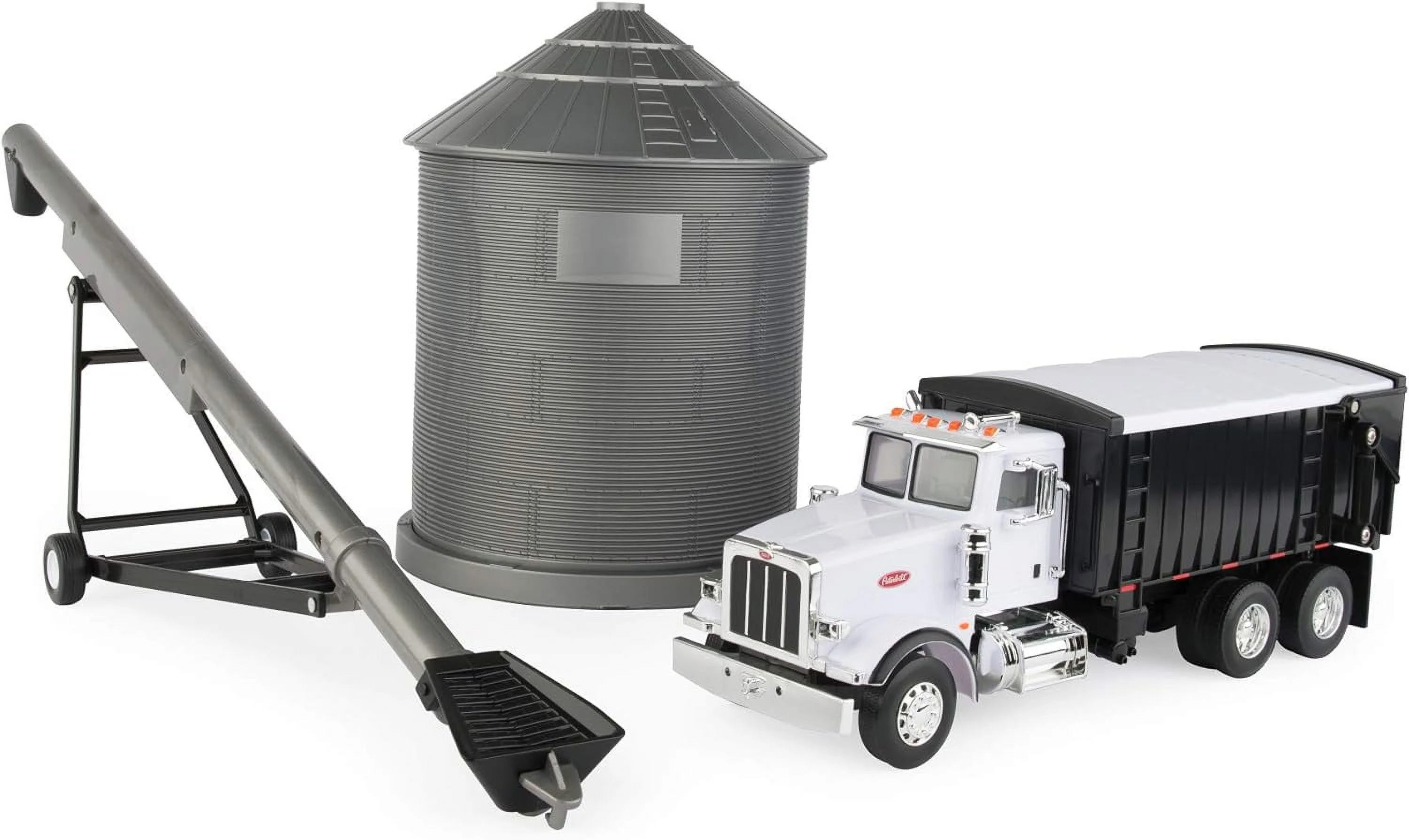 TOMY Big Farm Grain Harvesting Set and Peterbilt 367 Straight Truck - 1:32 Scale - Includes Grain Box, Grain Bin, and Auger- Farm Toys - Toddler Toys and Collectibles Ages 3 Years and Up