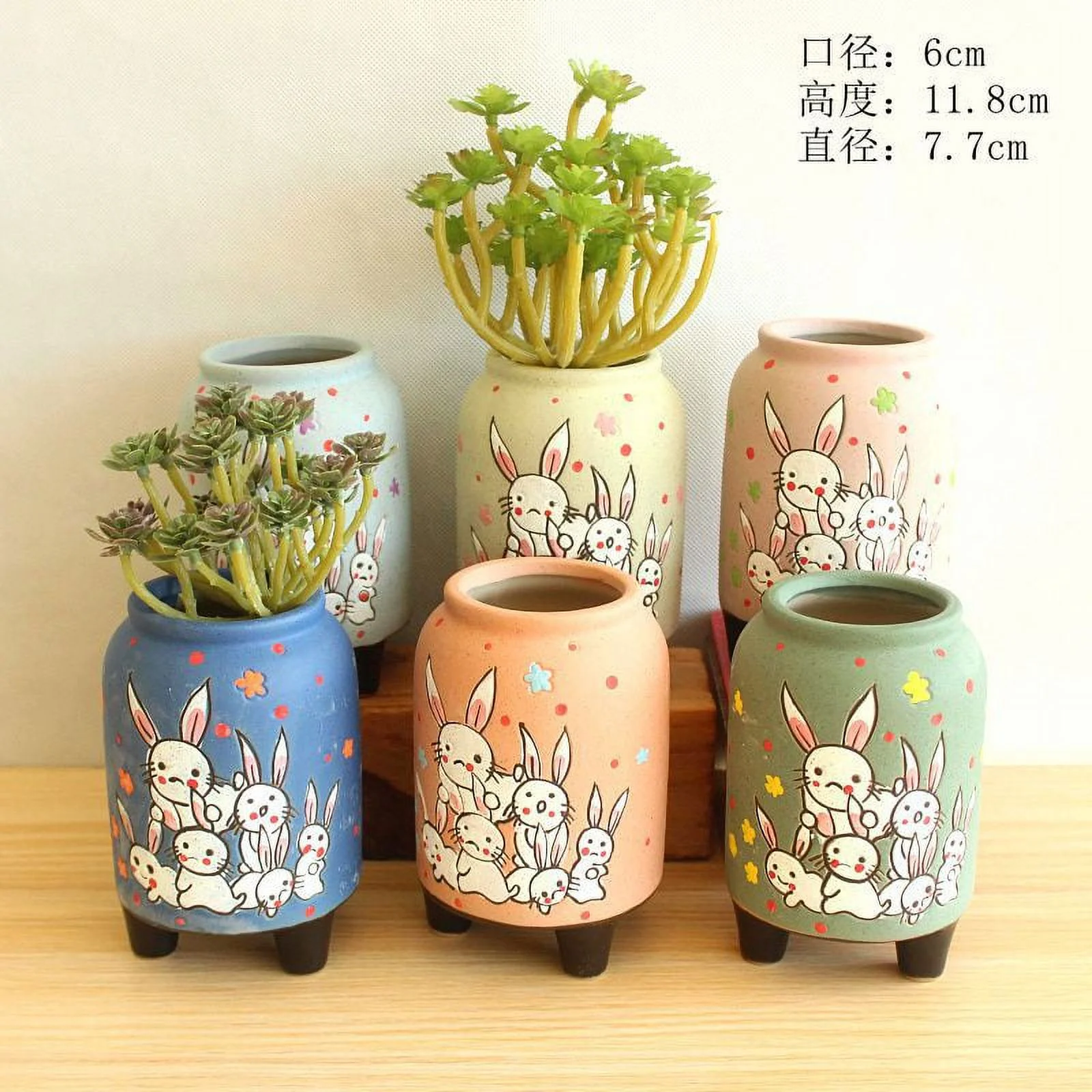 Hand-painted Rabbit Succulent Planter - Korean Style Ceramic Flower Pot for Desktop