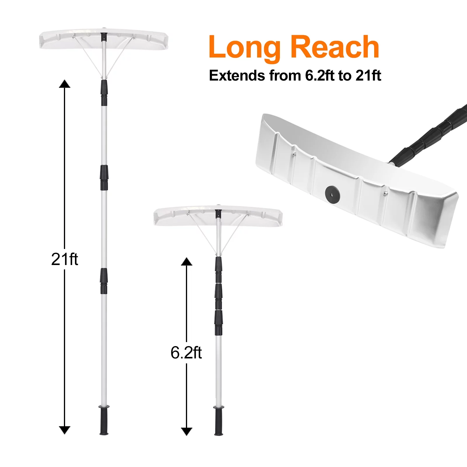 Topbuy 21 FT Roof Snow Removal Rake Extendable Blade & Non-Slip Handle