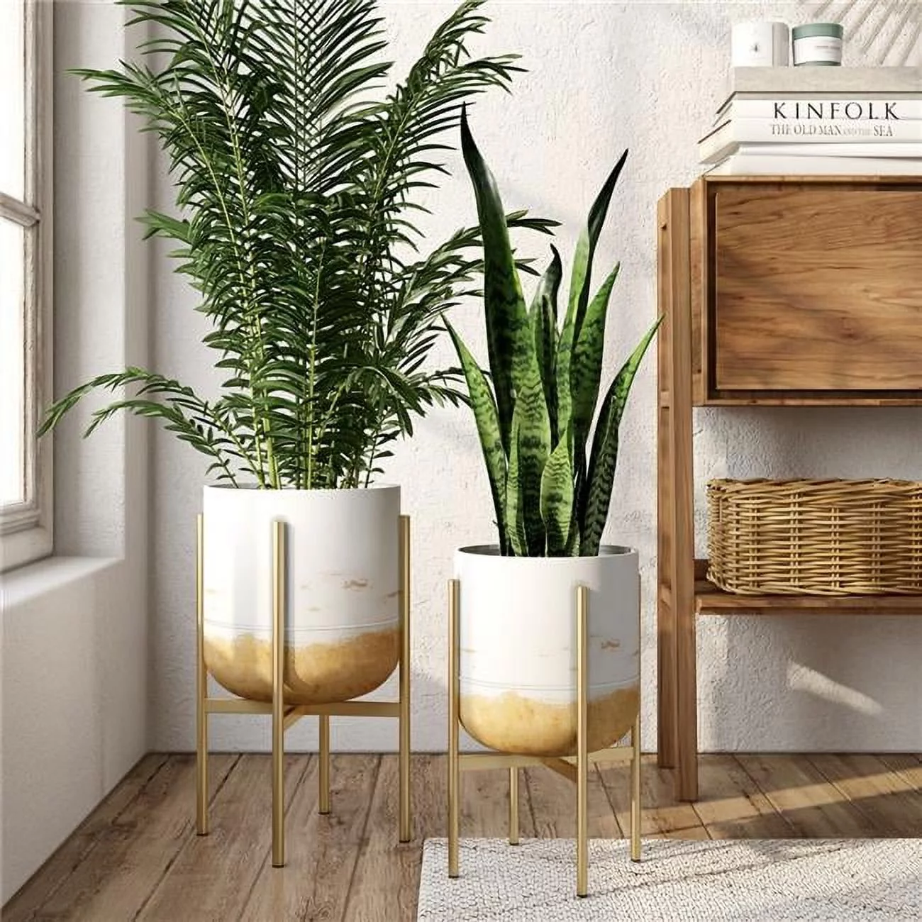 Aspire  Paloma Modern Planters, White & Gold - Set of 2
