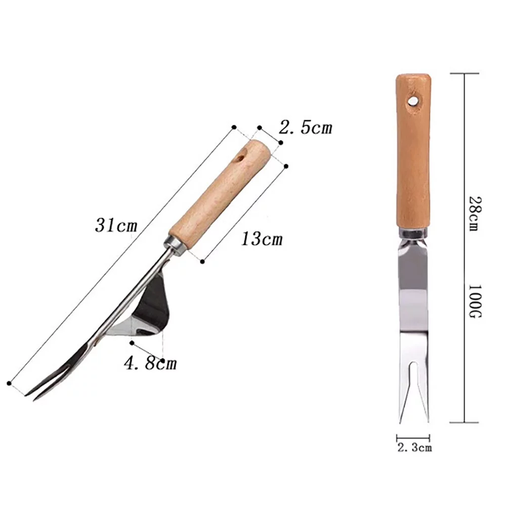 2Pcs Household Weeding Tools Wood Handle Weeding Devices Manual Weeders