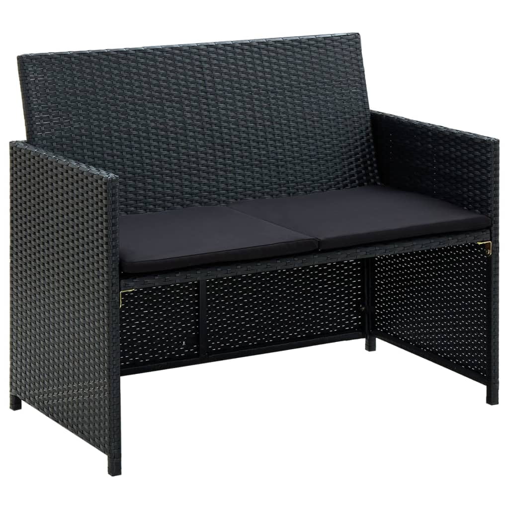Anself 4 Piece Patio Set with Cushions Poly Rattan Black