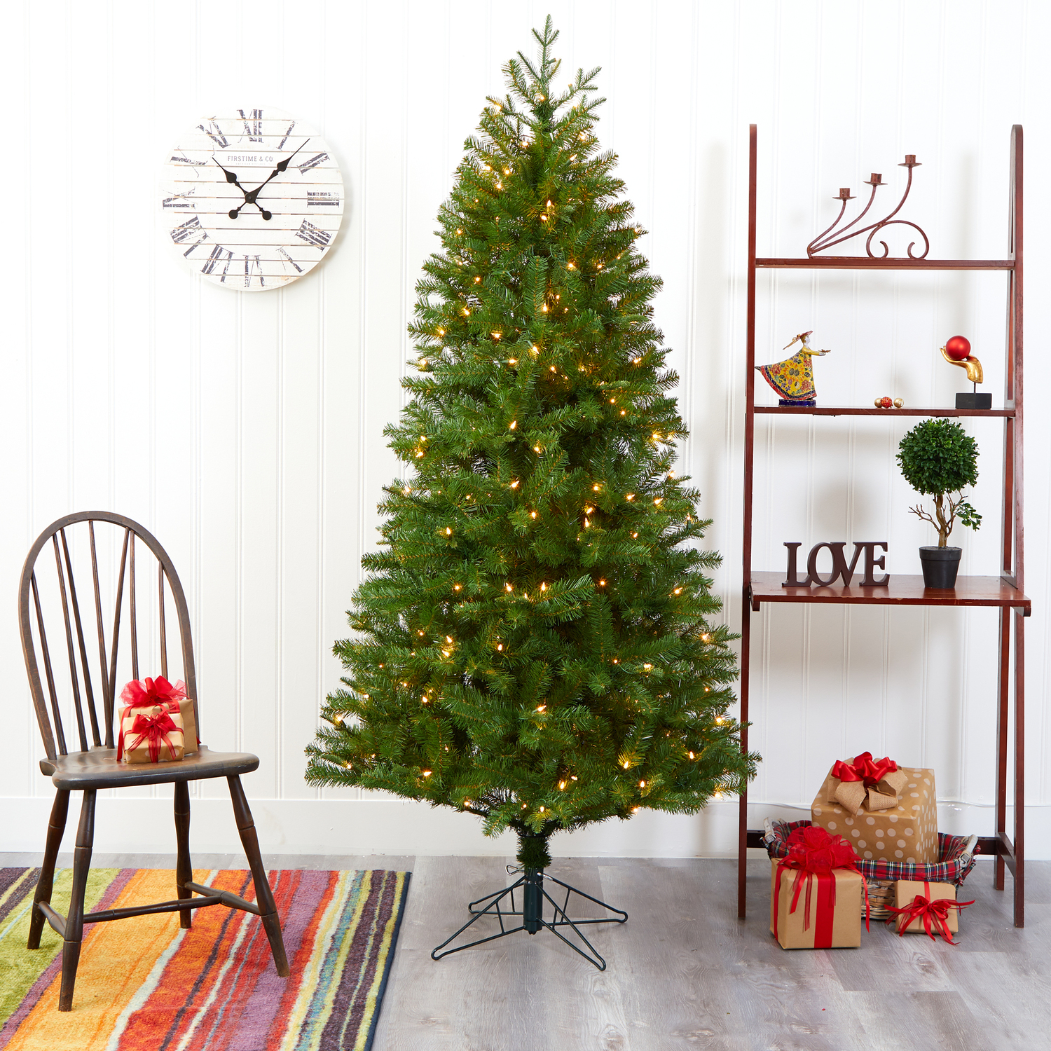 Nearly Natural 6.5' Pre-Lit Vancouver Spruce Artificial Christmas Tree, Warm Clear LED Lights