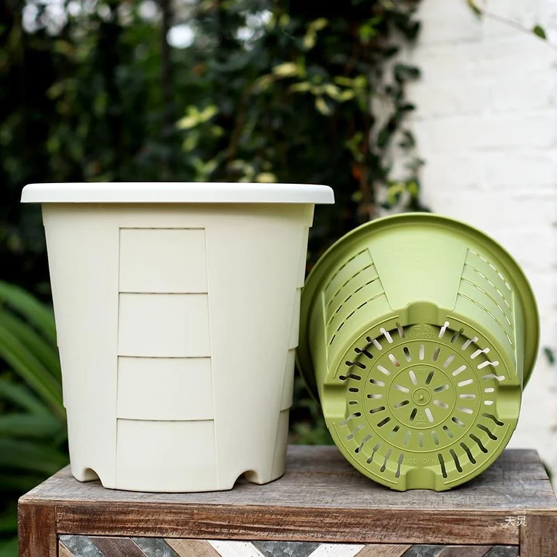 The New Third -Generation Qingshan Basin Resin Large Outdoor Courtyard Plastic Flower Pot Home Use Light Luxury Sensing Root Basin [1 Basin] Creamy-White No. 5 (Inner Diameter 32Cm) Do Not Tray-Resin