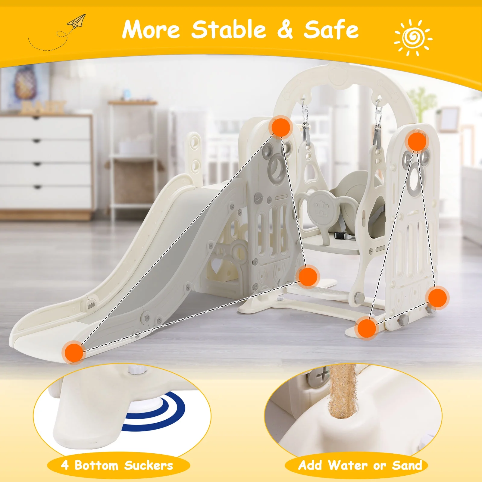 Pirecart 5 in 1 Toddler Slide and Swing Set, Large Toddler Slide Climber Playset with Basketball Hoop