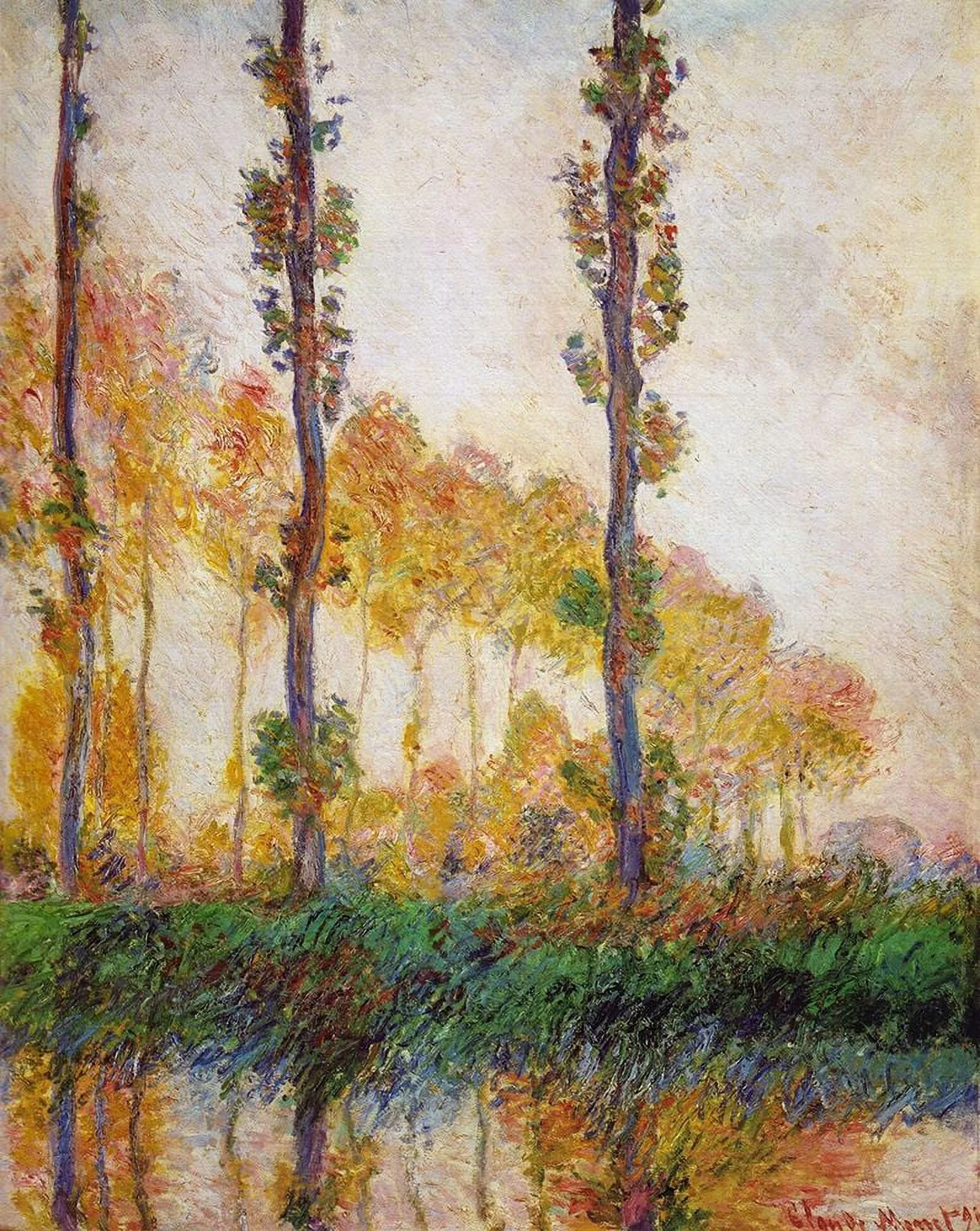Monet, Claude 26x32 White Modern Wood Framed Museum Art Print Titled - Poplars (Autumn)