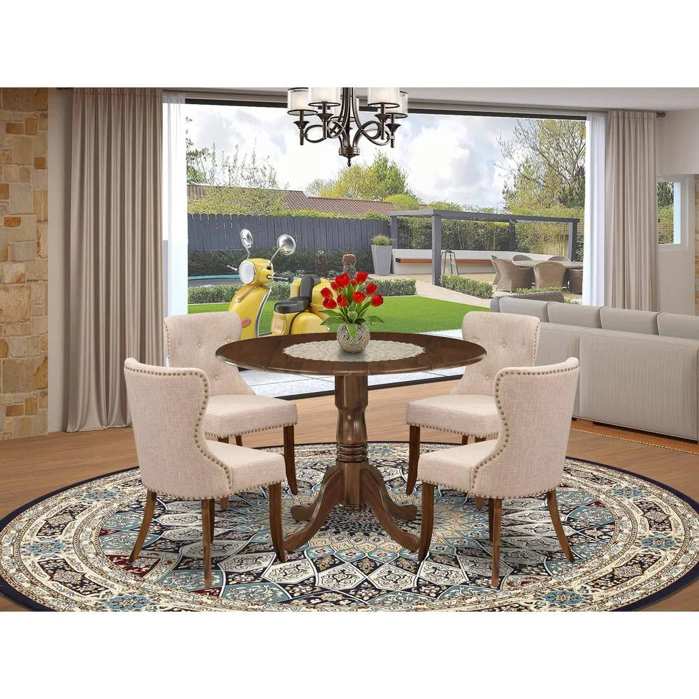 East West Furniture 5 Pc Dining Set Contains a Round Wooden Table and 4 Upholstered Chairs