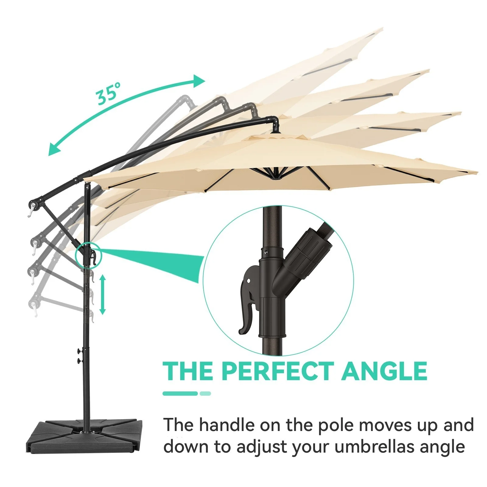 Serwall 10ft Heavy Duty Patio Hanging Offset Cantilever Patio Umbrella W/ 4-Piece Base Included Included, Beige