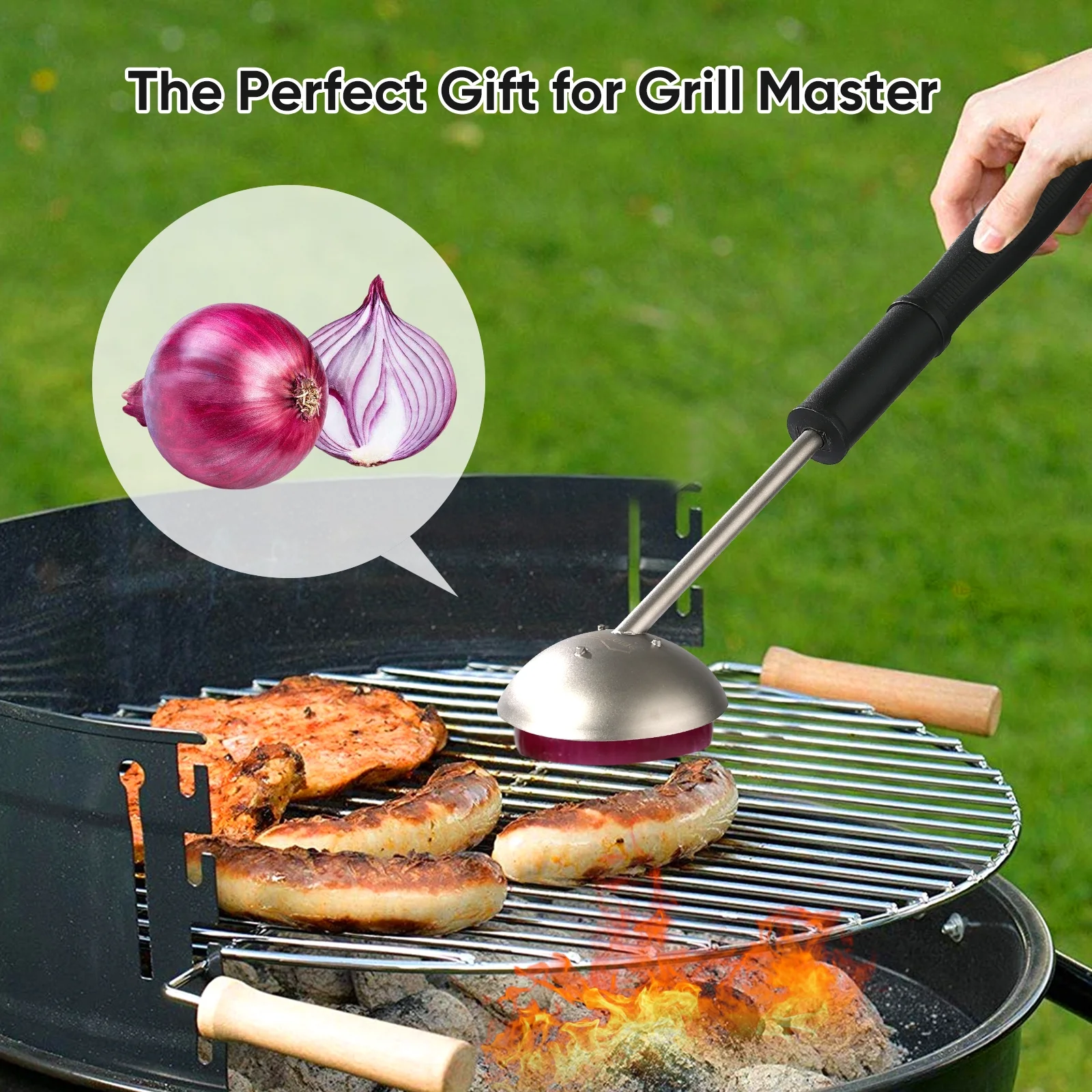 Onion Grill Cleaner Tool, Onion Holder for Grill Cleaning, Lasts for 10 years, Onion Grill Brush, Bristle Free, Stainless Steel, BBQ Grill Accessories, Gifts for Grill Master