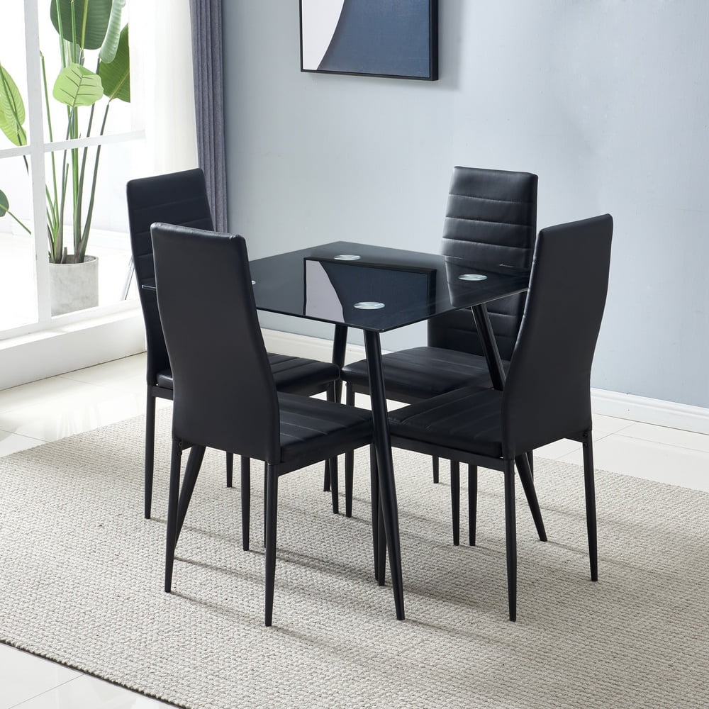 YAHAOLHGD Dining Chairs Elegant Stripping Texture High Backrest 4pcs Black