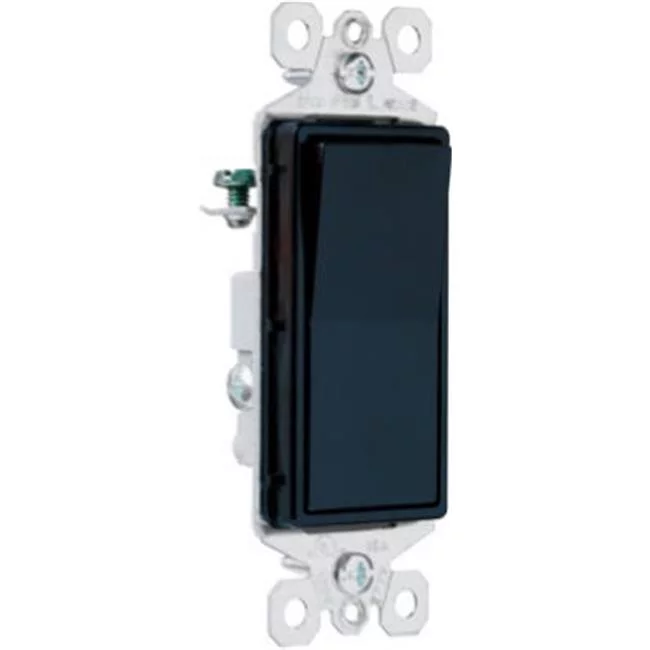 TM873BKCC10 15A Grounded Designer Style Satin Finish Rocker Switch, Black