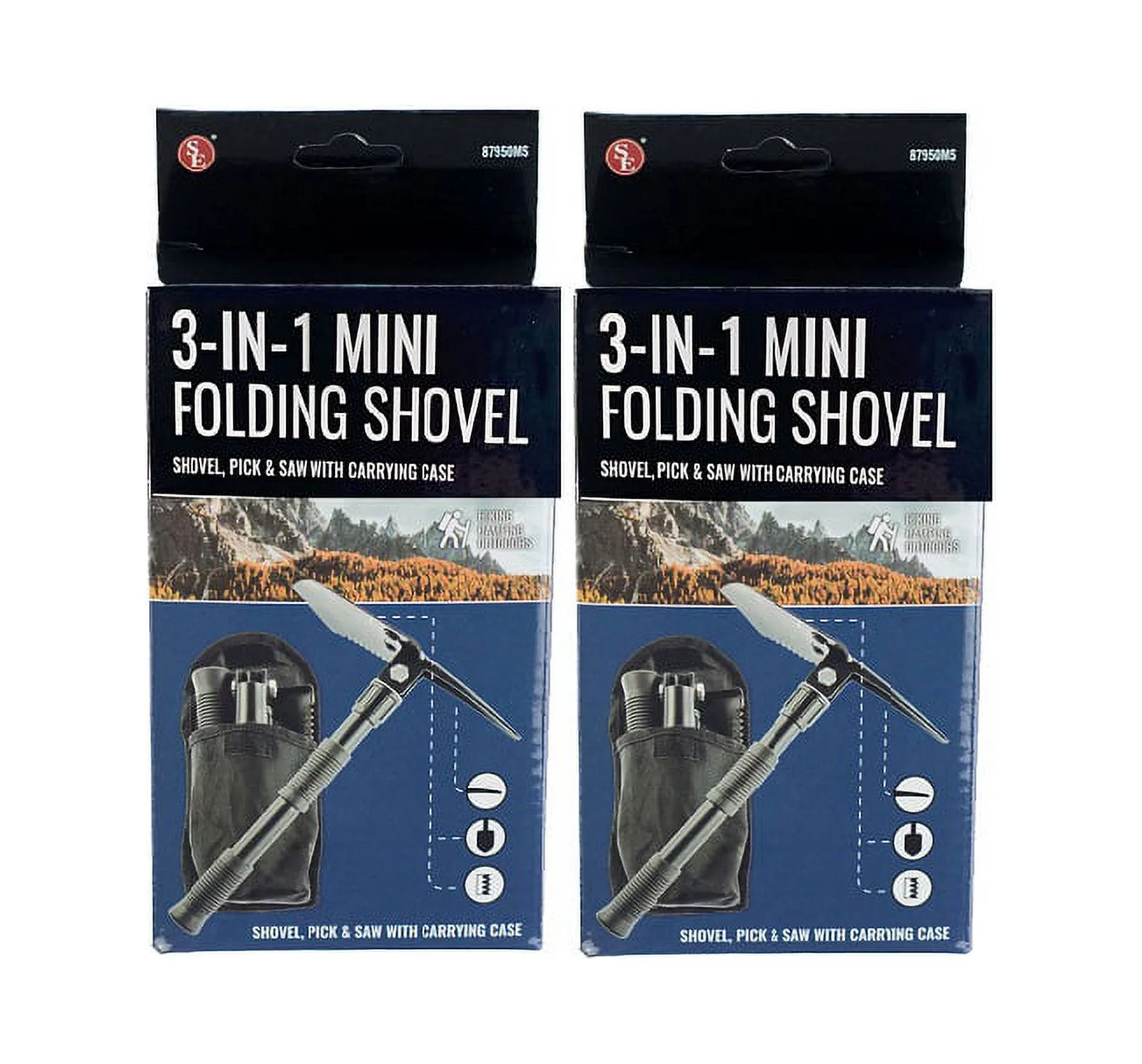 (2) 3-in-1 Mini Folding Shovel Pick Saw With Carrying Case