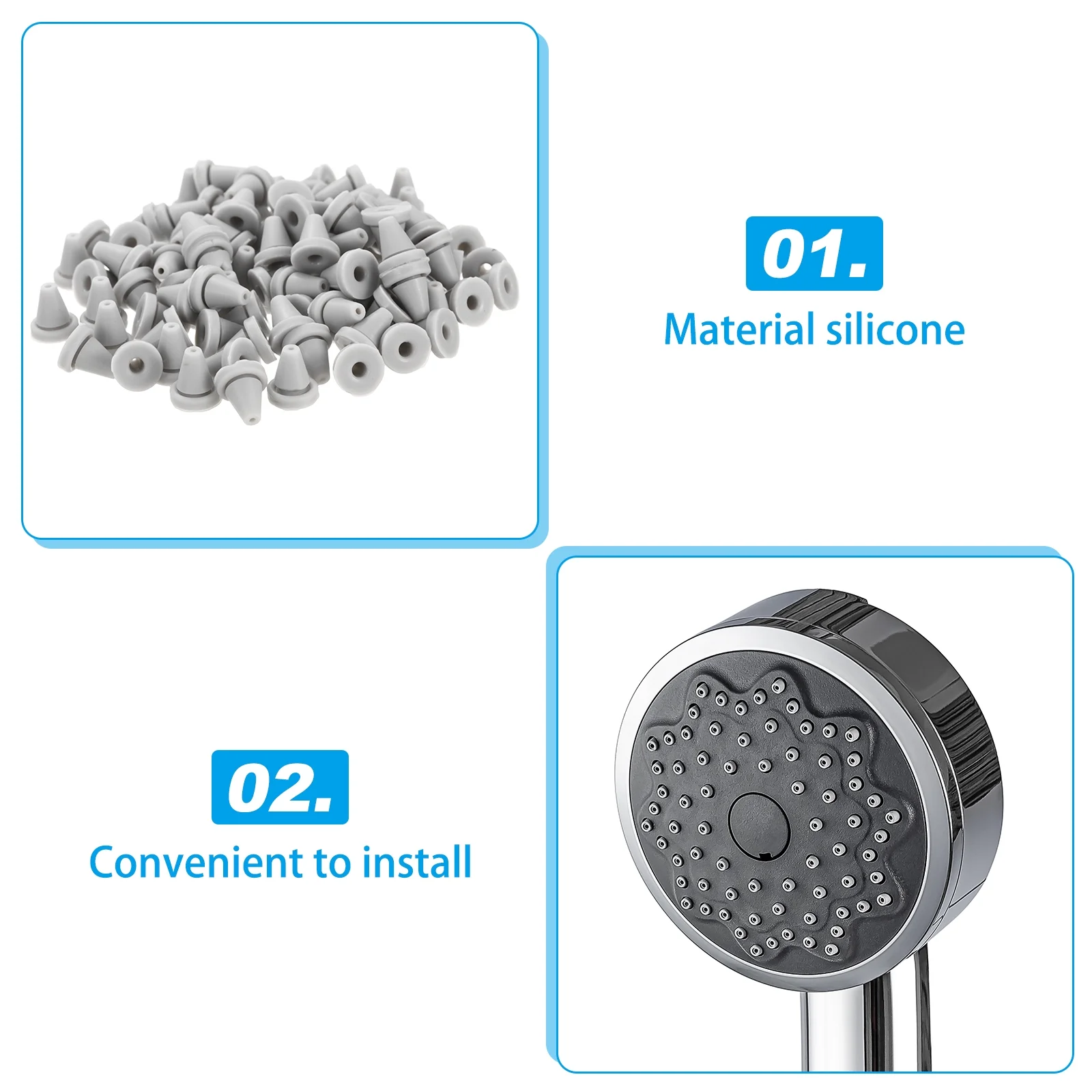 25pcs Shower Head Replacement Nozzles, Silicone Nozzle Sprinkler Spout Round Nib Fit 6mm Hole, Dark Grey