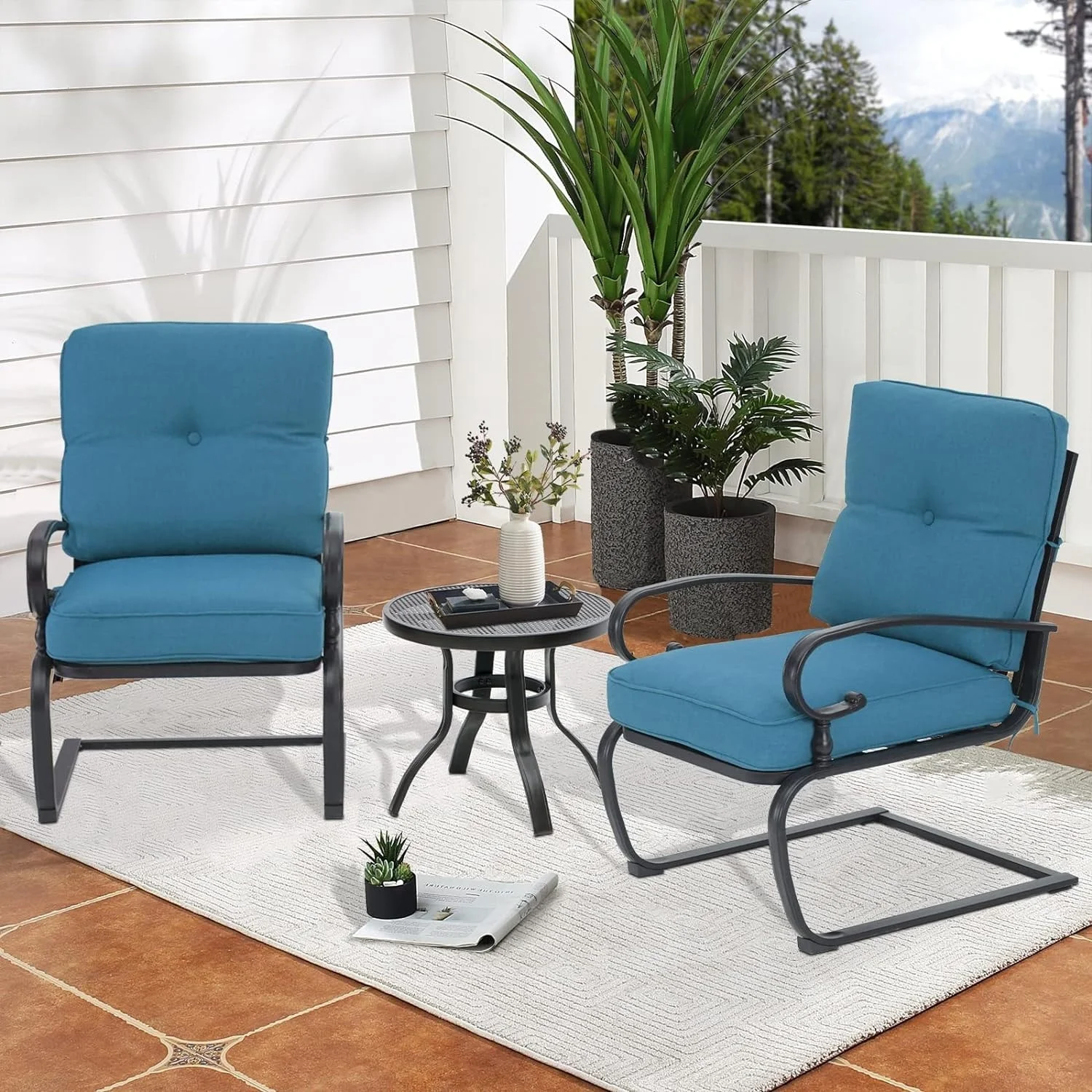 Havenside Home Nista 3 piece Outdoor C-Spring Patio Bistro Set by  Blue