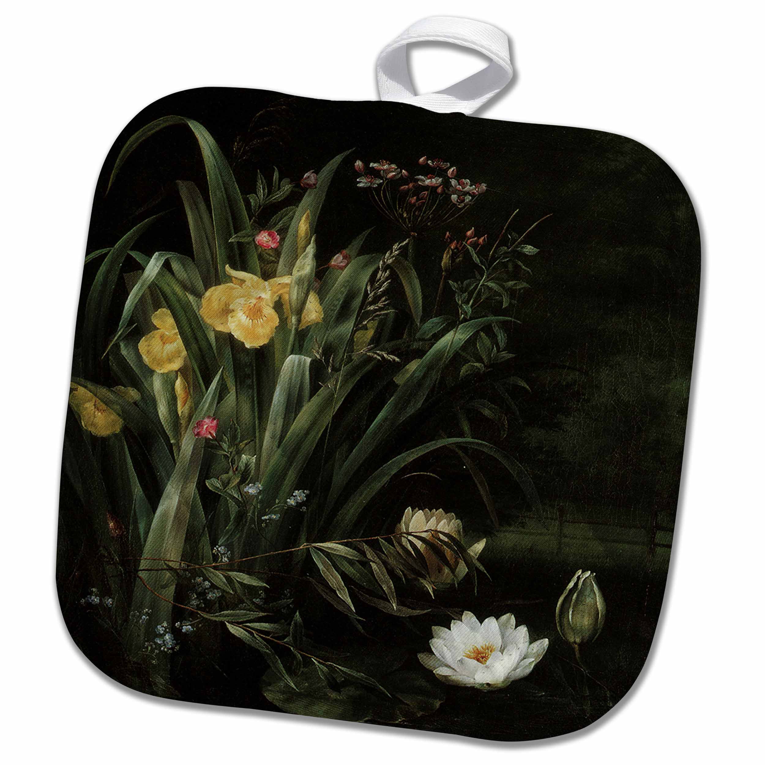 3dRose A Lily Pond by Hermania Sigvardine Neergard Iris and Waterlilies - Pot Holder, 8 by 8-inch