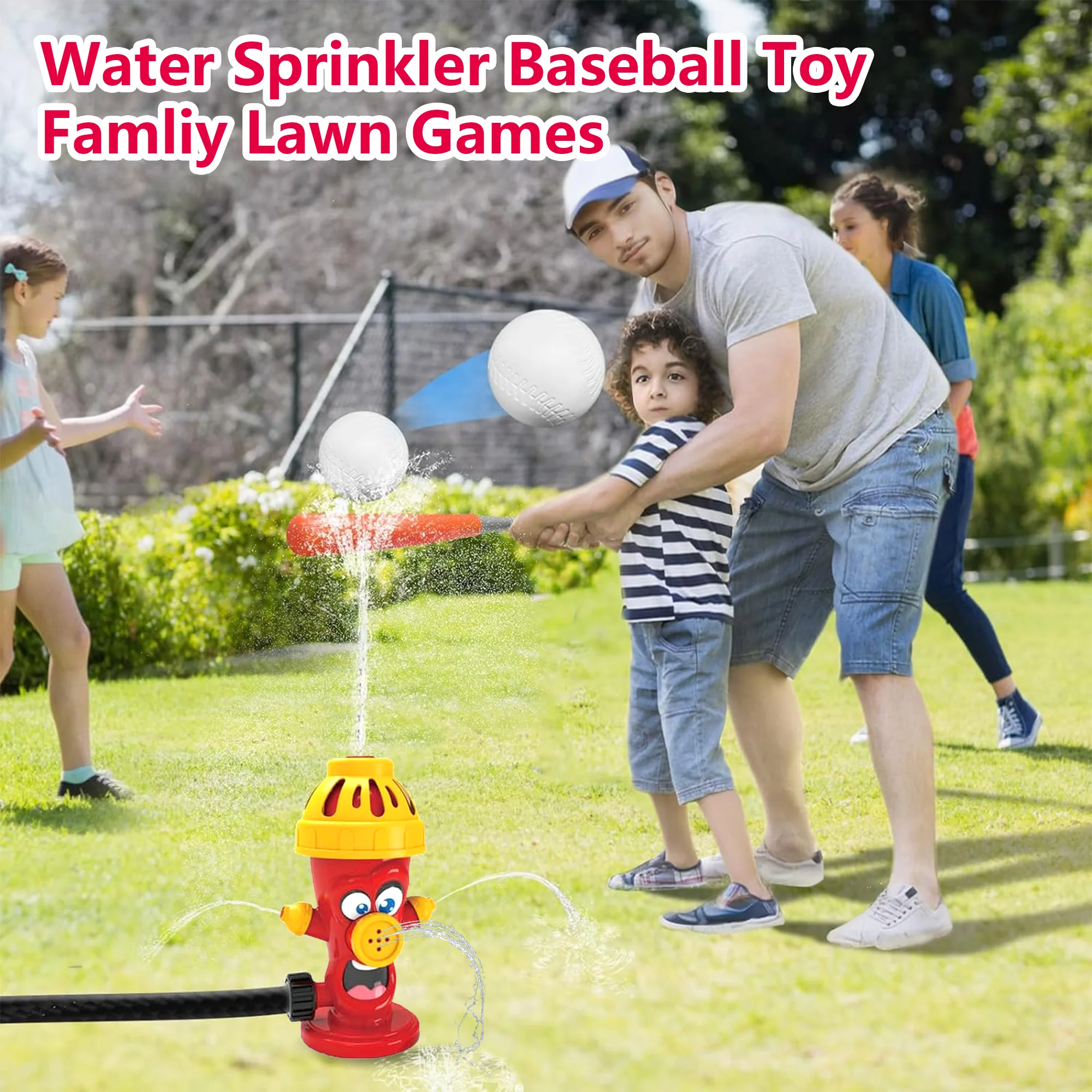 Richgv Water Spray Sprinkler Toys with Baseball Play Set, Outdoor Summer Kids Toys Attaches to Garden Hose Backyard Splashing Toys for Boys Girls 3+