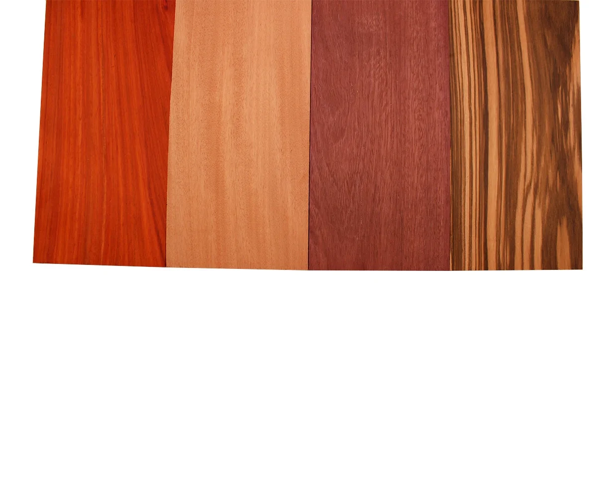 Barrington Hardwoods' Imported Exotic Hardwood Variety Pack - Zebrawood, Purpleheart, Padauk, Okoume - 3/4