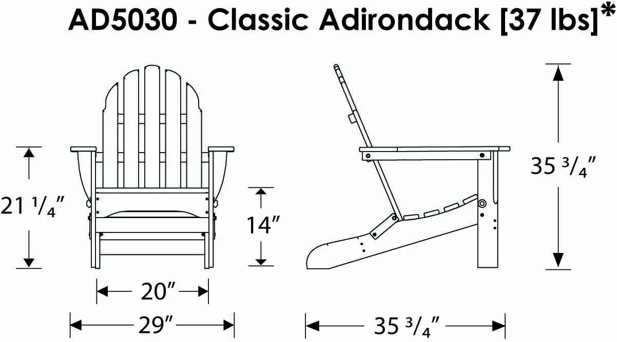 MINGFENG AD5030WH Classic Folding Adirondack Chair, White 35.7 x 29 x 35.7 inches