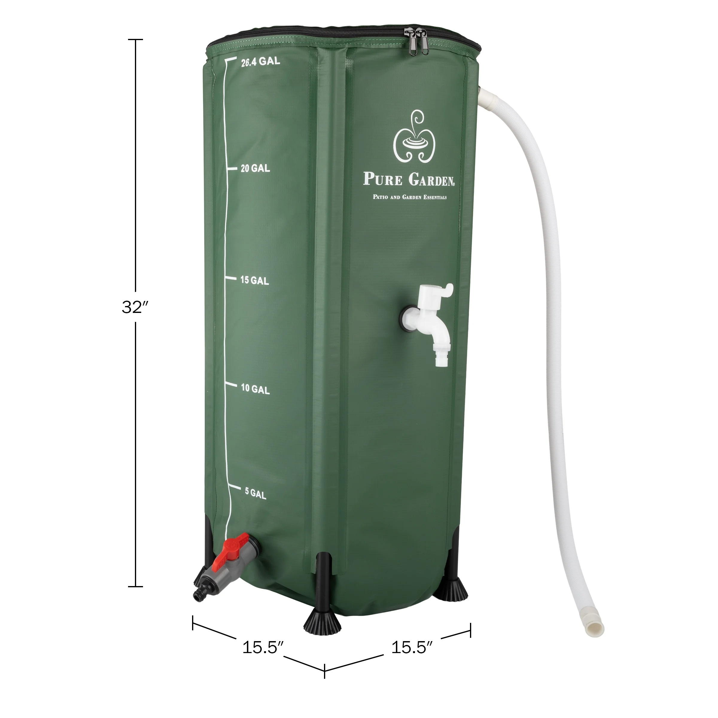 Pure Garden 26.4-Gallon/100-Liter Collapsible PVC Rain Barrel with Water Spigot, Green