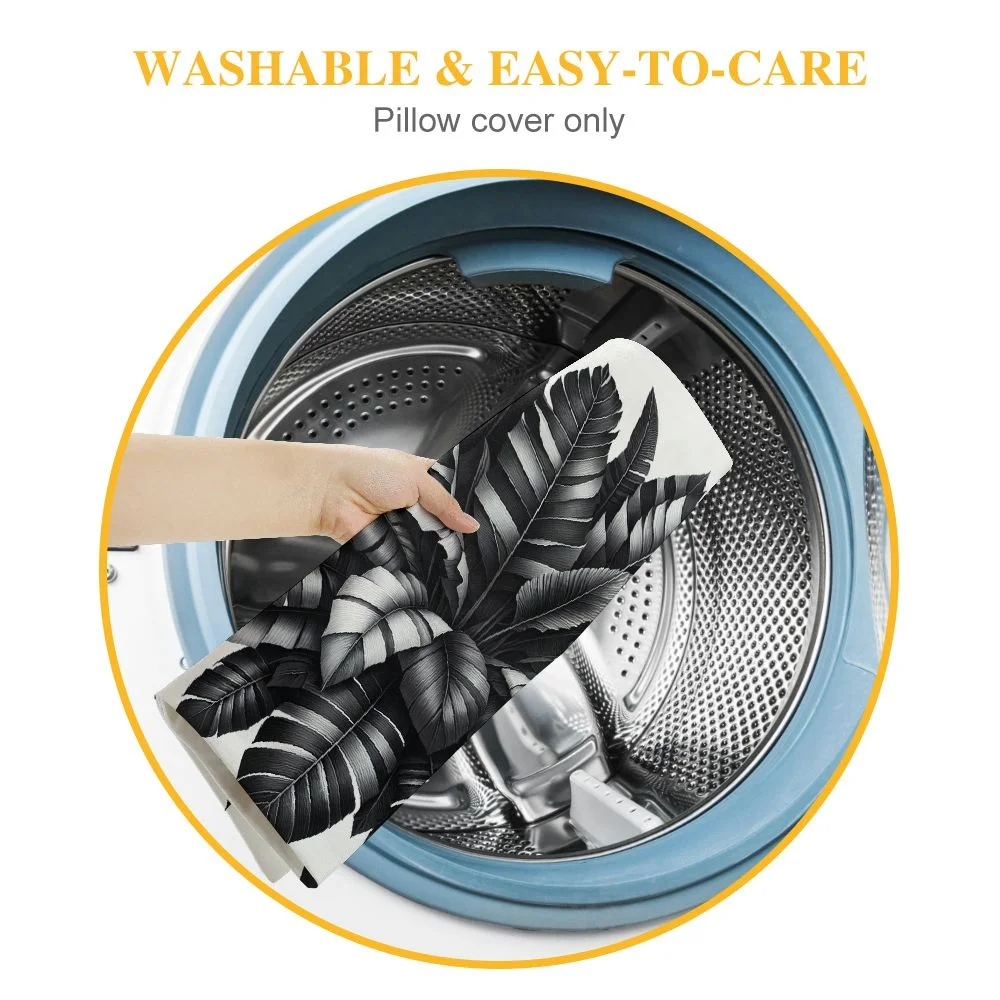 AWERP Black White Tropical Plants Monstera Leaf Areca Palm Banana Leaves 2-Piece Plush Pillowcase Set White