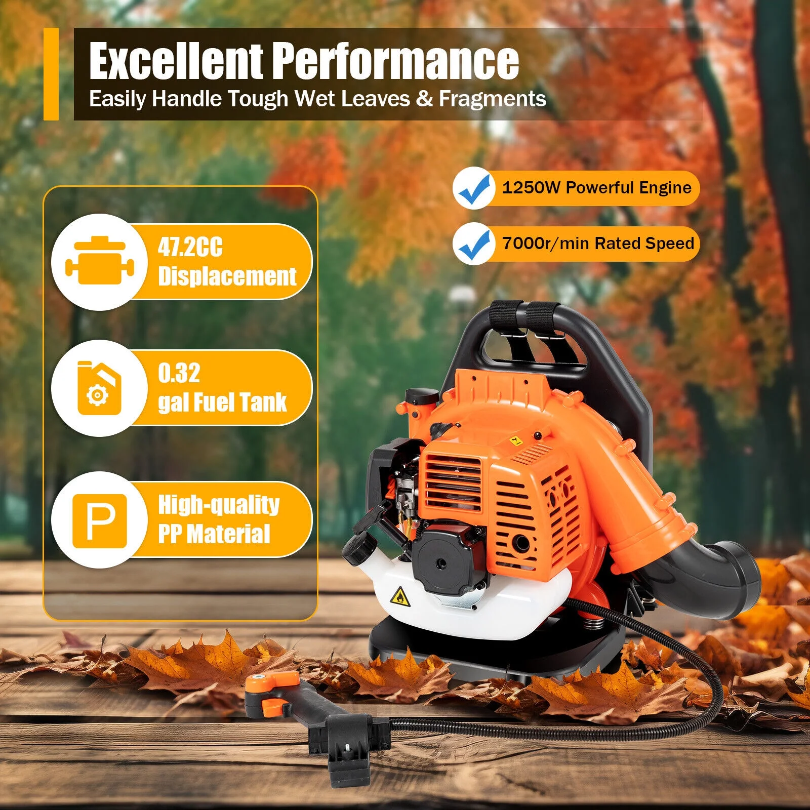 MONIPA Backpackable Snow-Blowing 2 Stroke Gas 42.7cc Backpack Blower Horizontal bar Professional Gas Backpack Leaf Blower