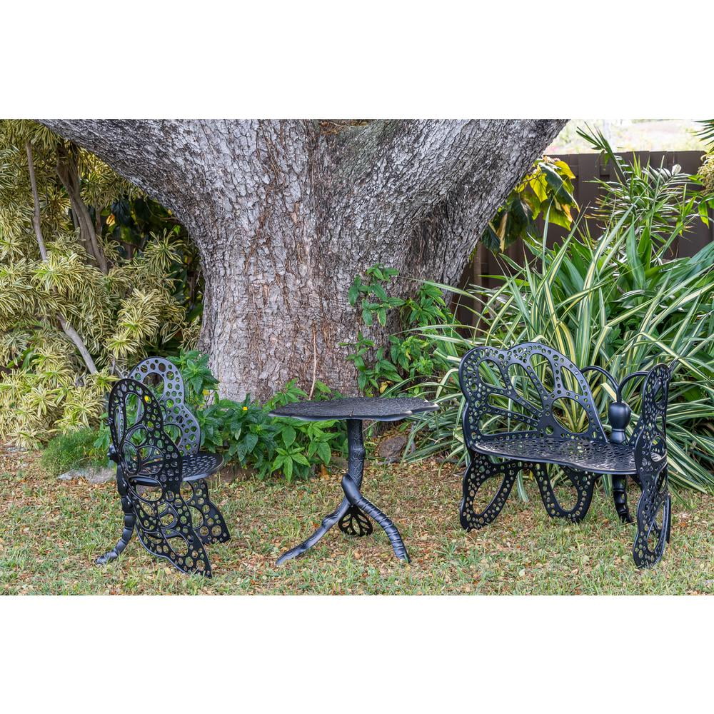 FlowerHouse FHBFBSET3-B  Cast Aluminum Butterfly Garden Set - Black